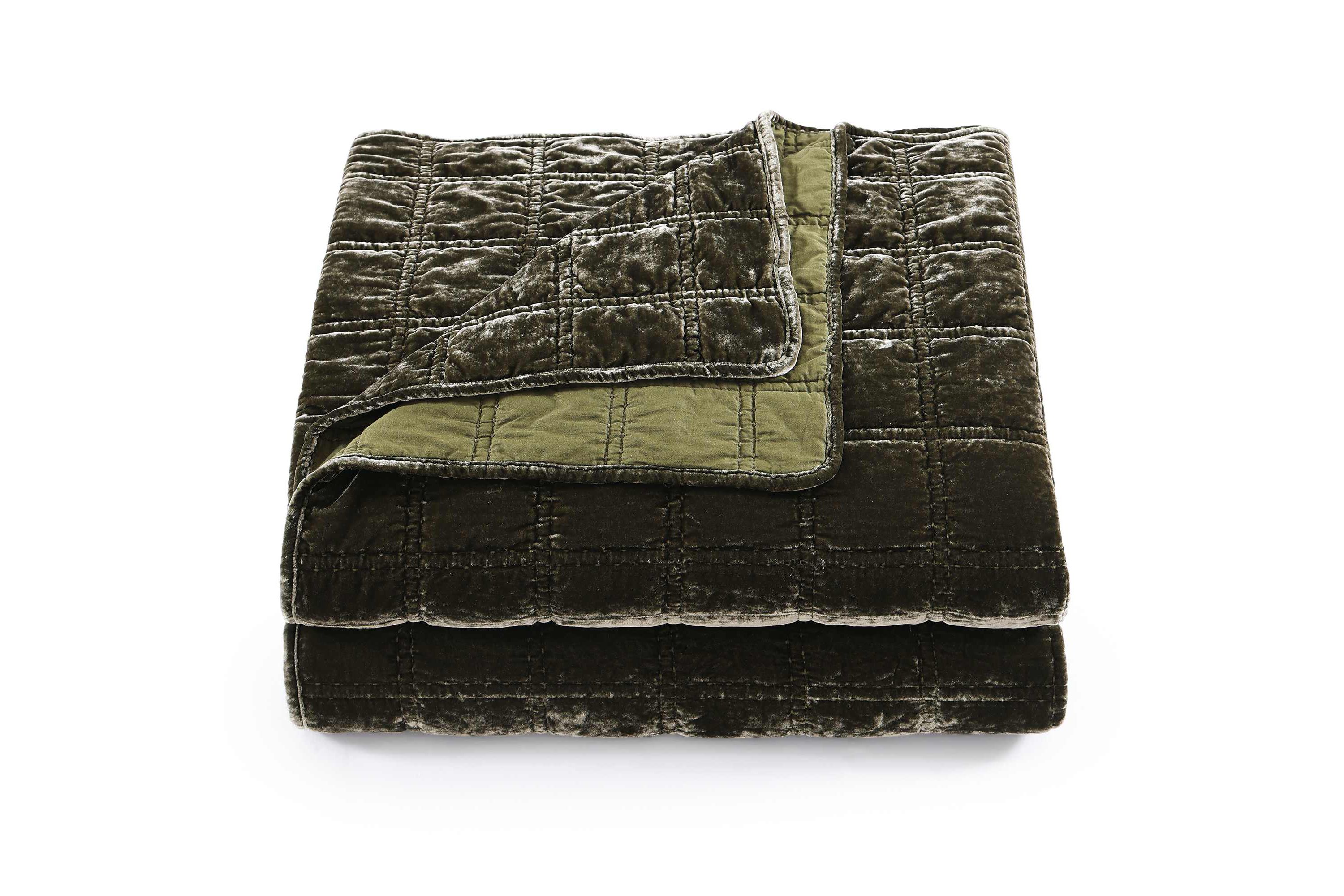 HiEnd Accents Stella Faux Silk Velvet Double Box Stitch Modern Rustic 3 Piece Quilt Set