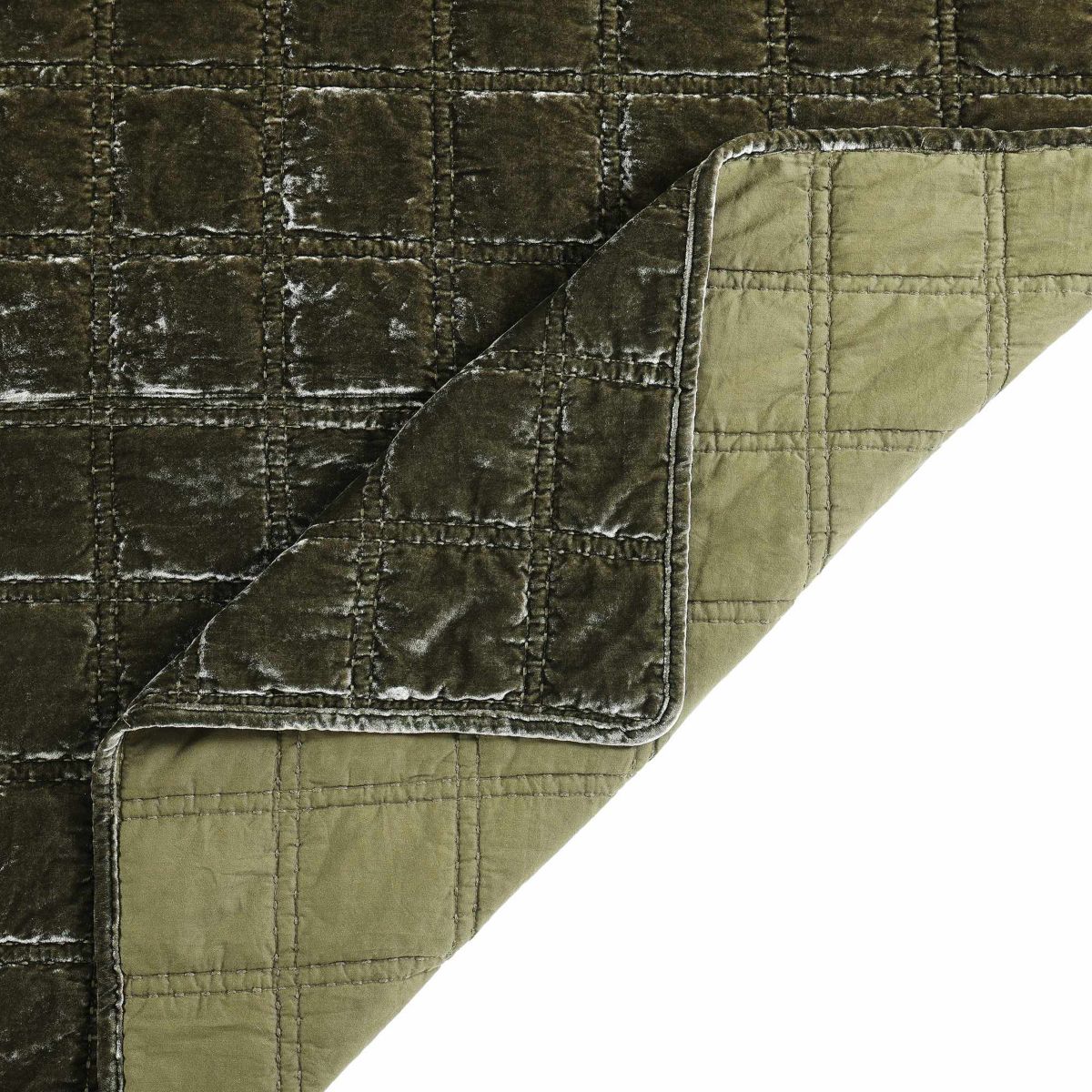 HiEnd Accents Stella Faux Silk Velvet Double Box Stitch Modern Rustic 3 Piece Quilt Set