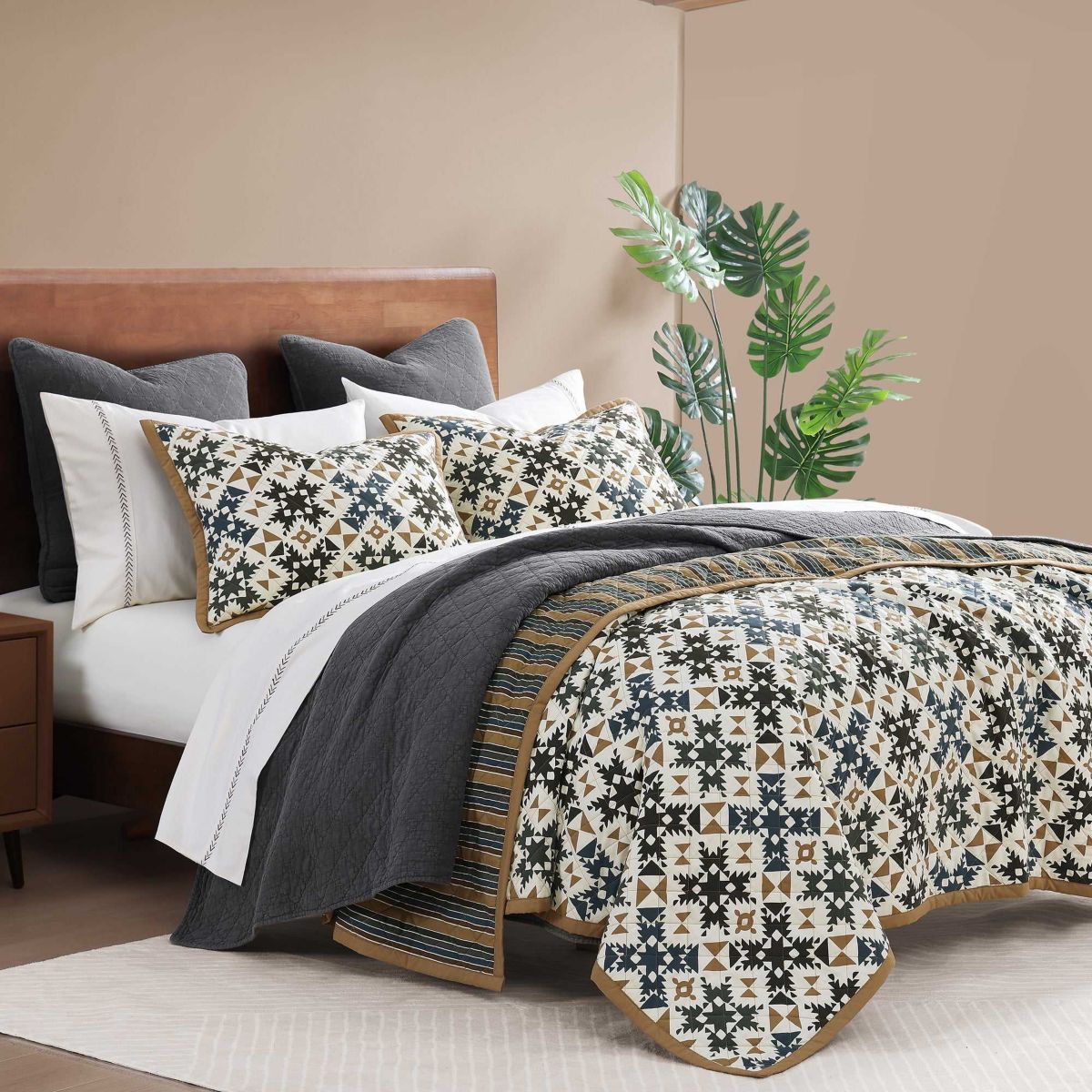 Indigo Hill by HiEnd Accents Mosaic Western Bedding Reversible Geometric Print 3 Piece Quilt Set