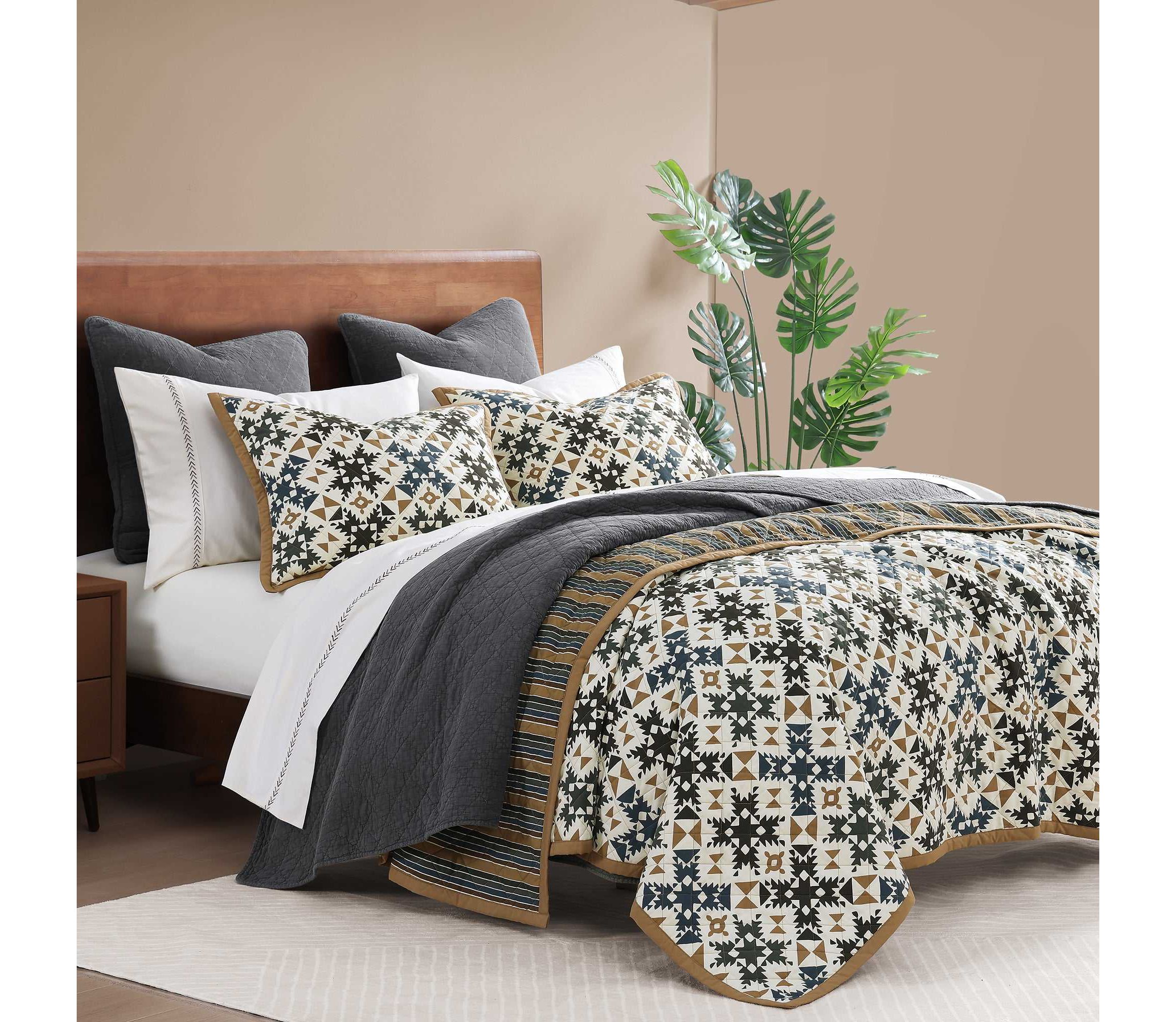 Indigo Hill by HiEnd Accents Mosaic Western Bedding Reversible Geometric Print 3 Piece Quilt Set