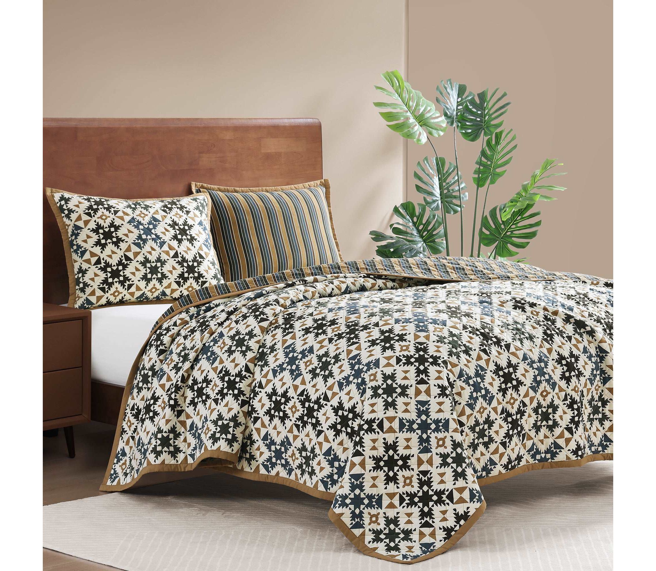 Indigo Hill by HiEnd Accents Mosaic Western Bedding Reversible Geometric Print 3 Piece Quilt Set