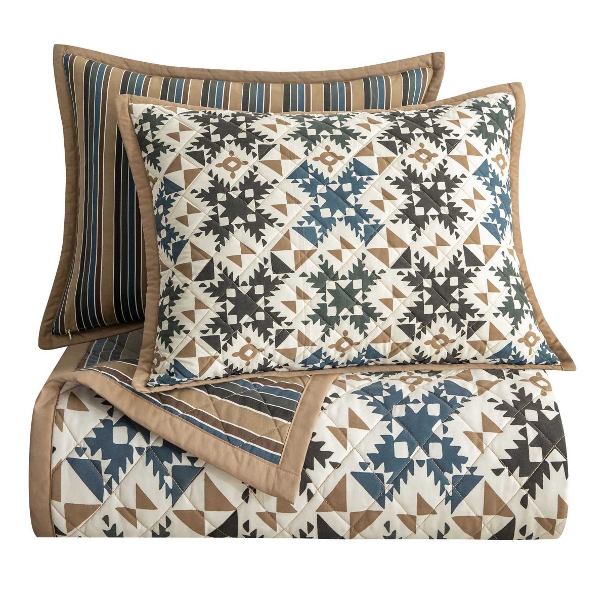 Indigo Hill by HiEnd Accents Mosaic Western Bedding Reversible Geometric Print 3 Piece Quilt Set