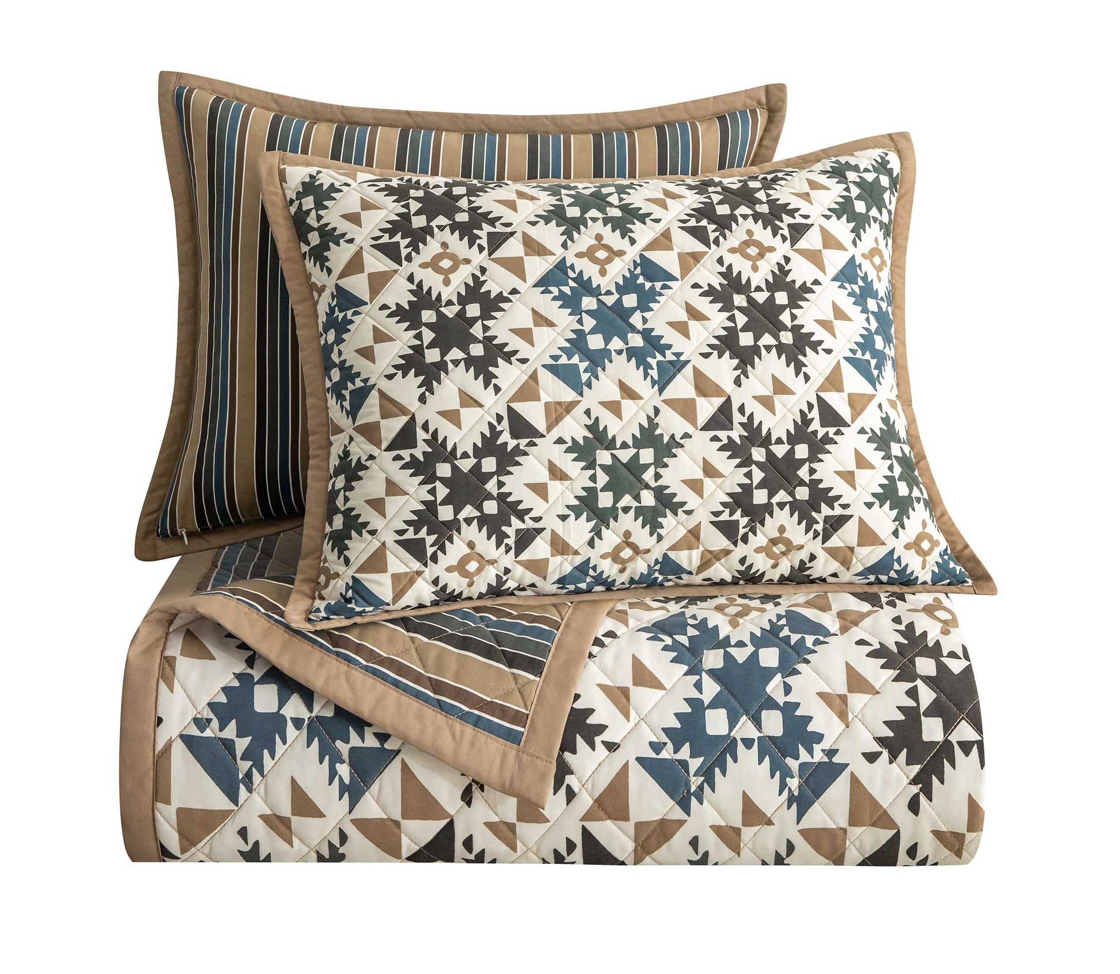 Indigo Hill by HiEnd Accents Mosaic Western Bedding Reversible Geometric Print 3 Piece Quilt Set