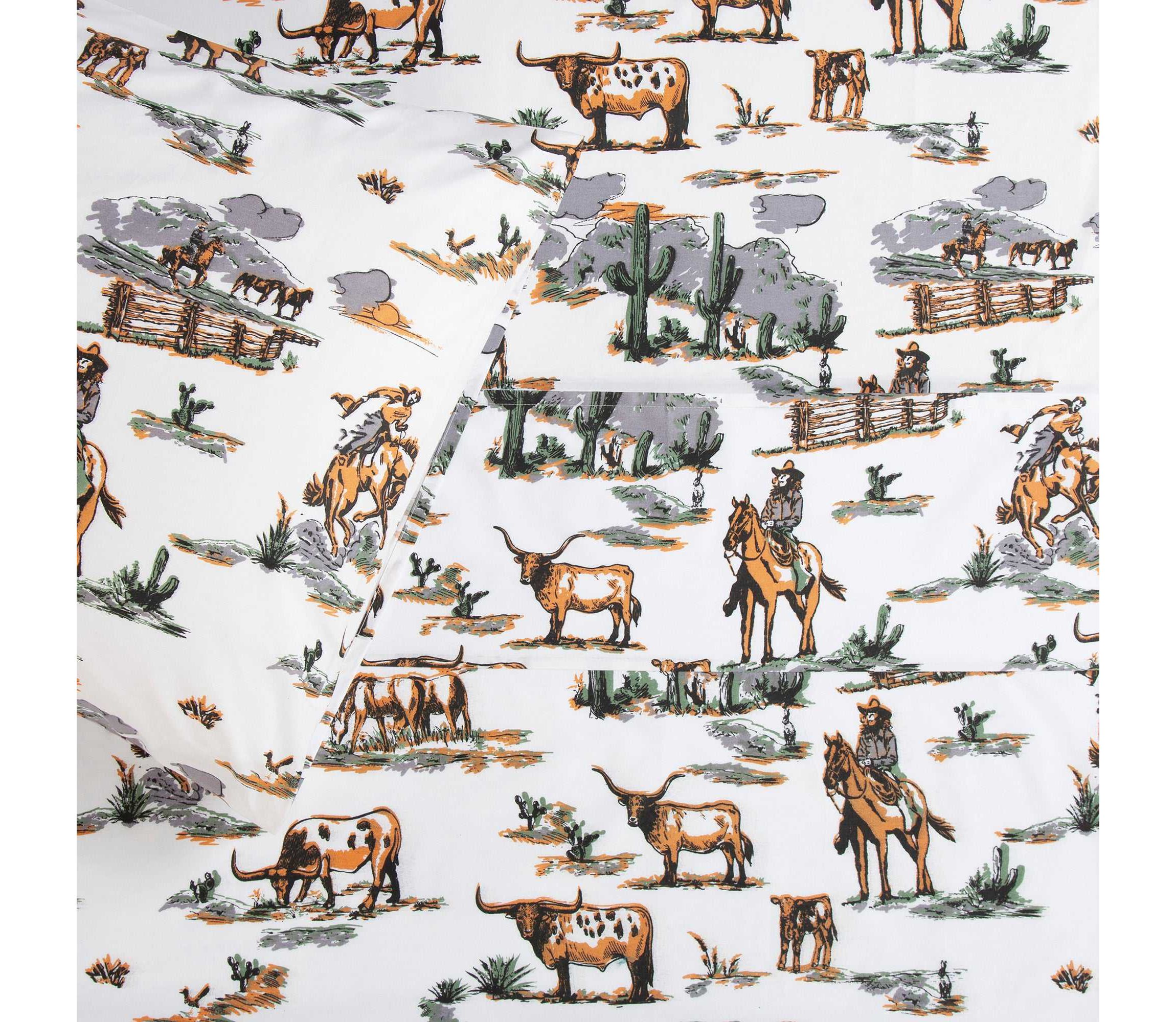 Paseo Road Ranch Life 200TC Cotton Western Rustic Cowboy Animal Toile 4 Piece Sheet Set