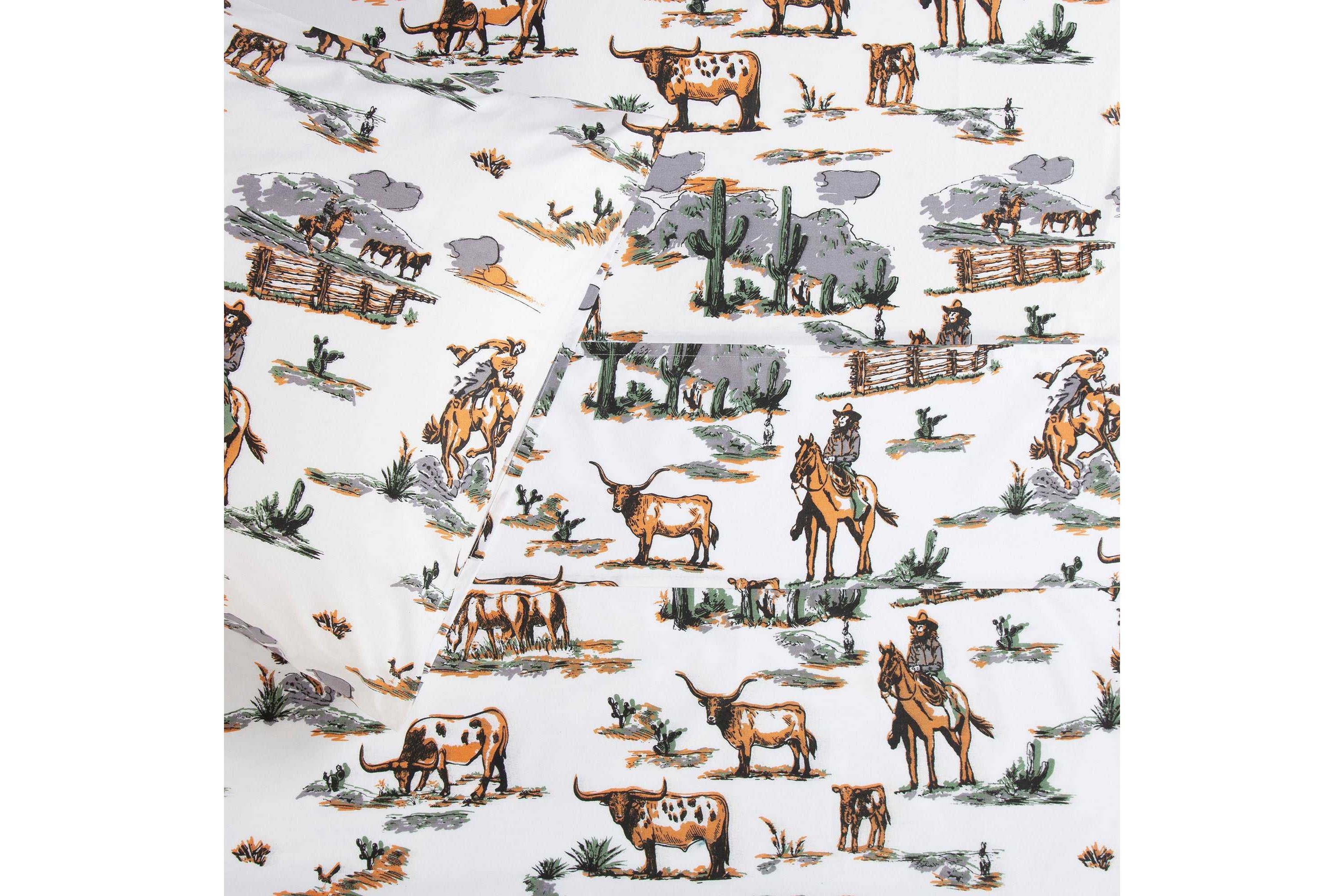 Paseo Road Ranch Life 200TC Cotton Western Rustic Cowboy Animal Toile 4 Piece Sheet Set