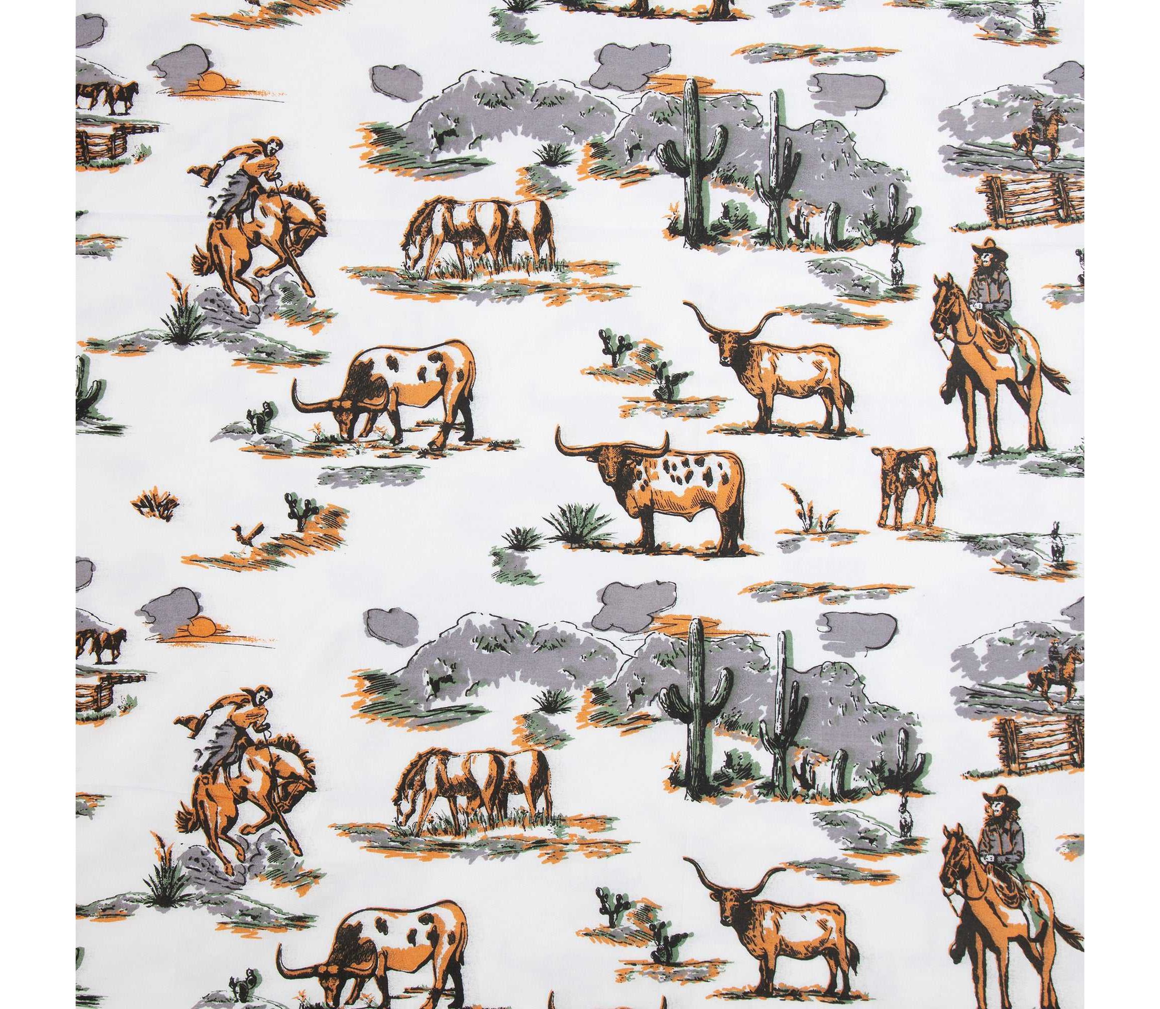 Paseo Road Ranch Life 200TC Cotton Western Rustic Cowboy Animal Toile 4 Piece Sheet Set
