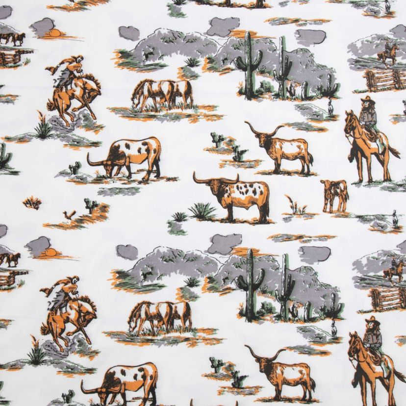 Paseo Road Ranch Life 200TC Cotton Western Rustic Cowboy Animal Toile 4 Piece Sheet Set