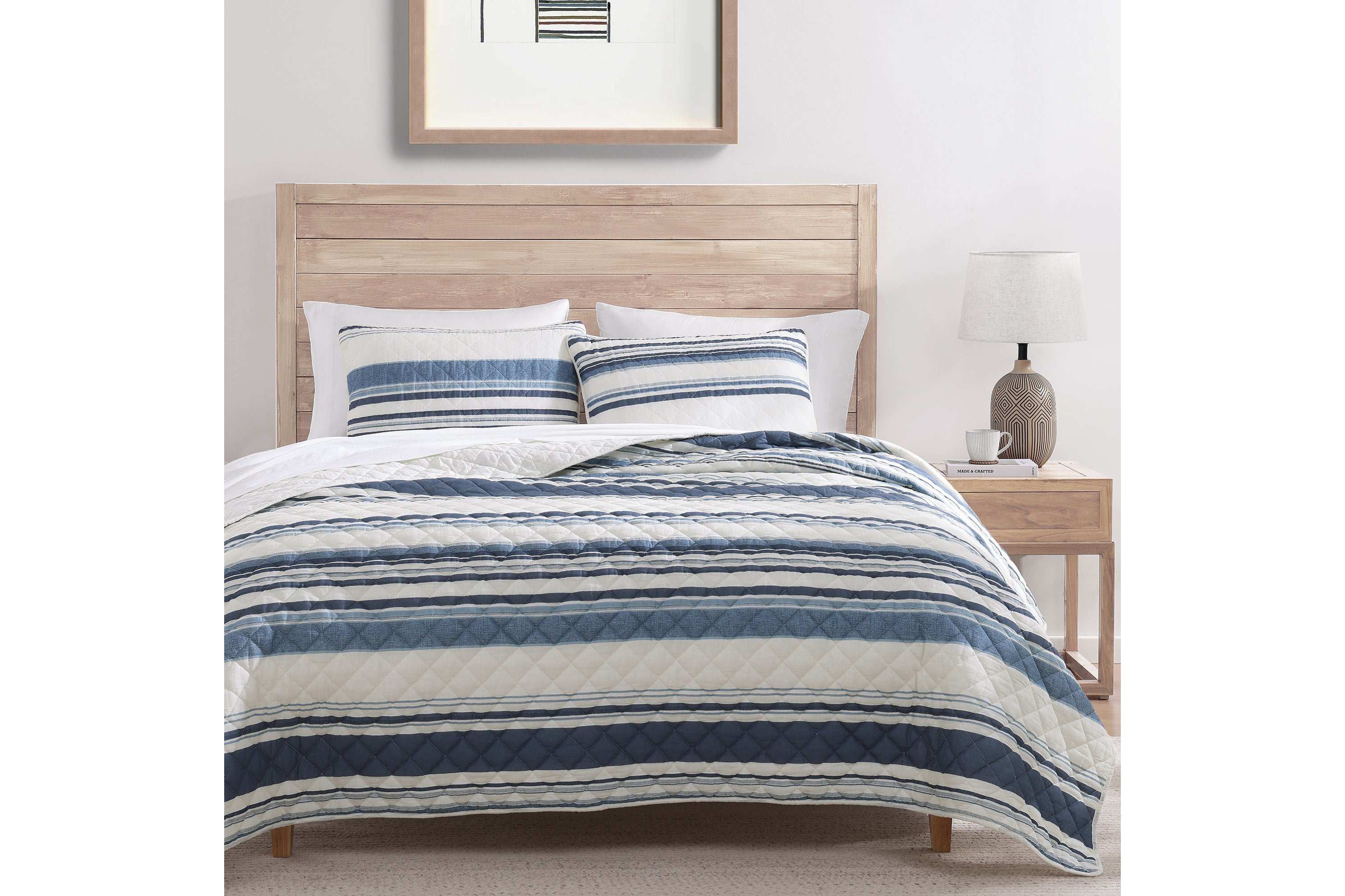 Indigo Hill by HiEnd Accents Mystic Stripe 100% Cotton Printed Gauze 3 Piece Quilt Set