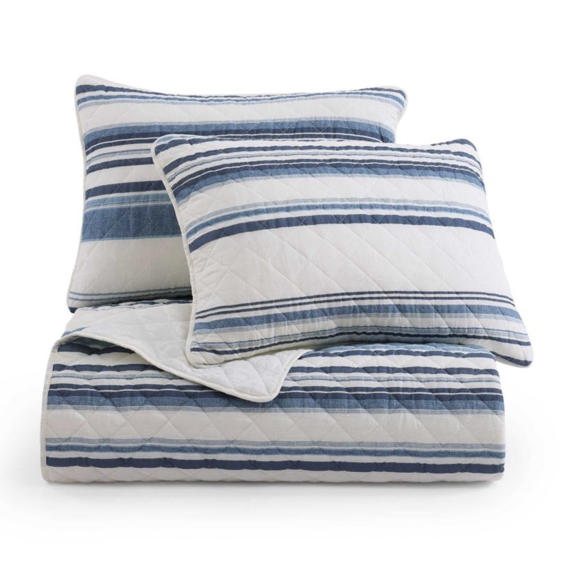 Indigo Hill by HiEnd Accents Mystic Stripe 100% Cotton Printed Gauze 3 Piece Quilt Set