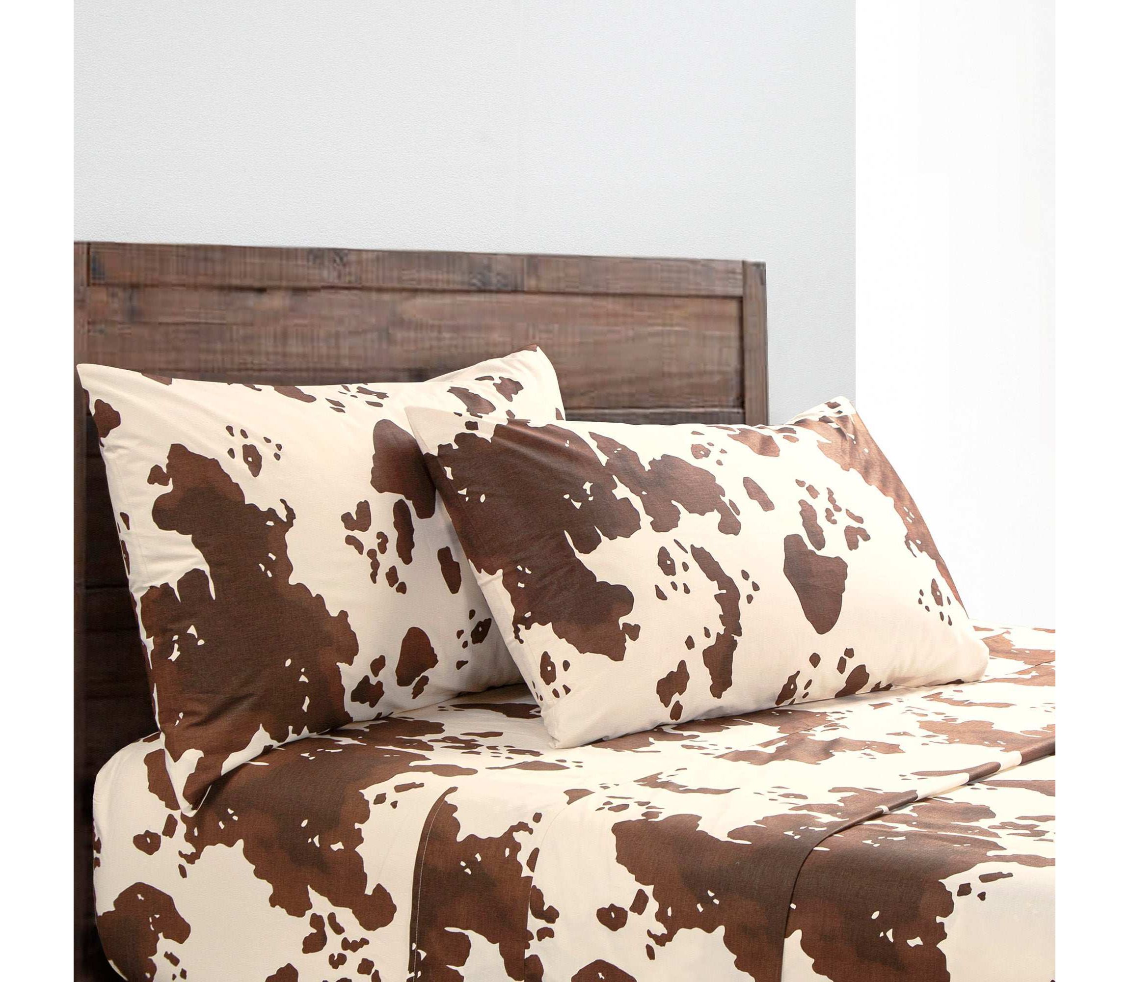 Paseo Road Elsa Cowhide 200TC Cotton Cow Print Western Bedding 4 Piece Sheet Set