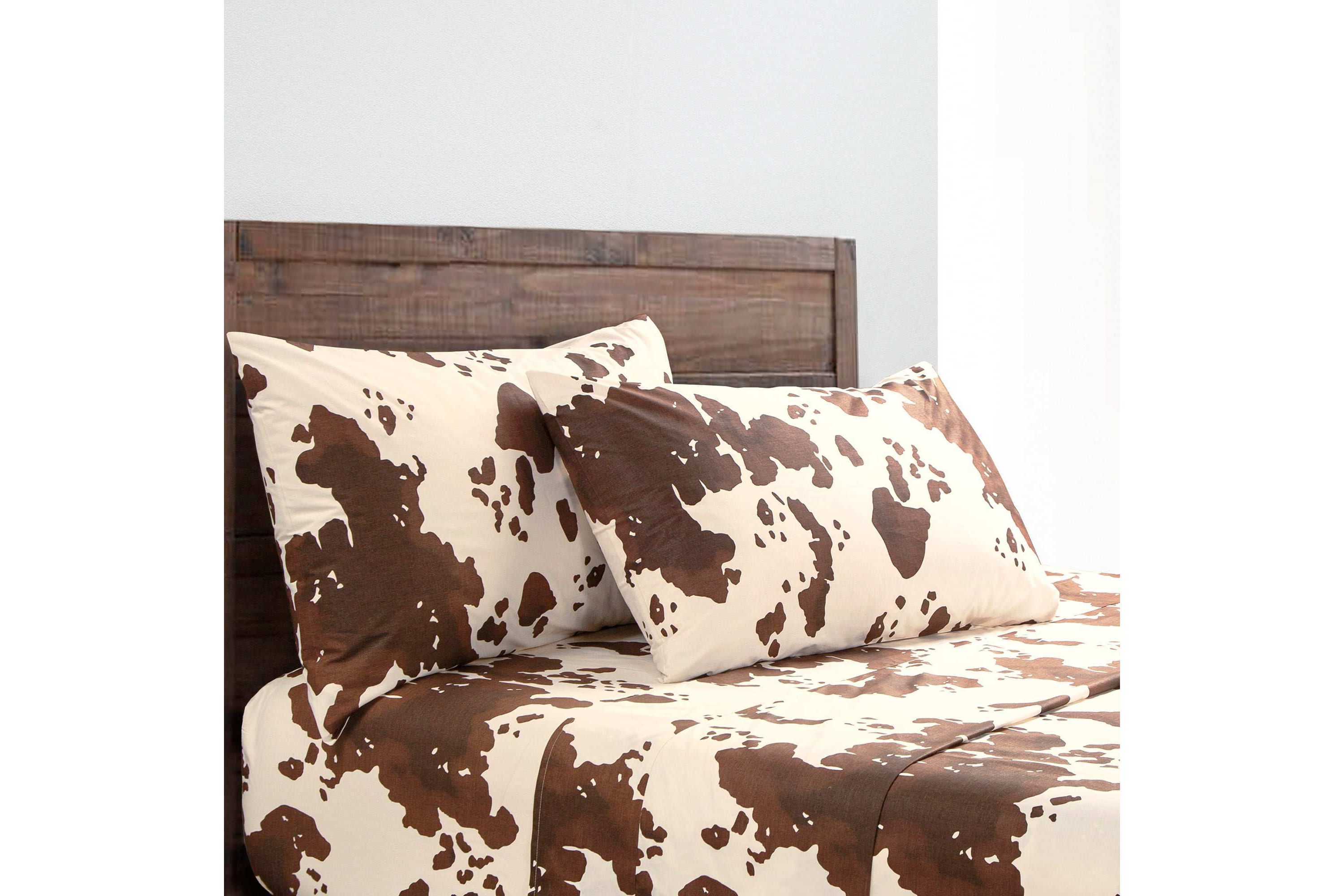 Paseo Road Elsa Cowhide 200TC Cotton Cow Print Western Bedding 4 Piece Sheet Set