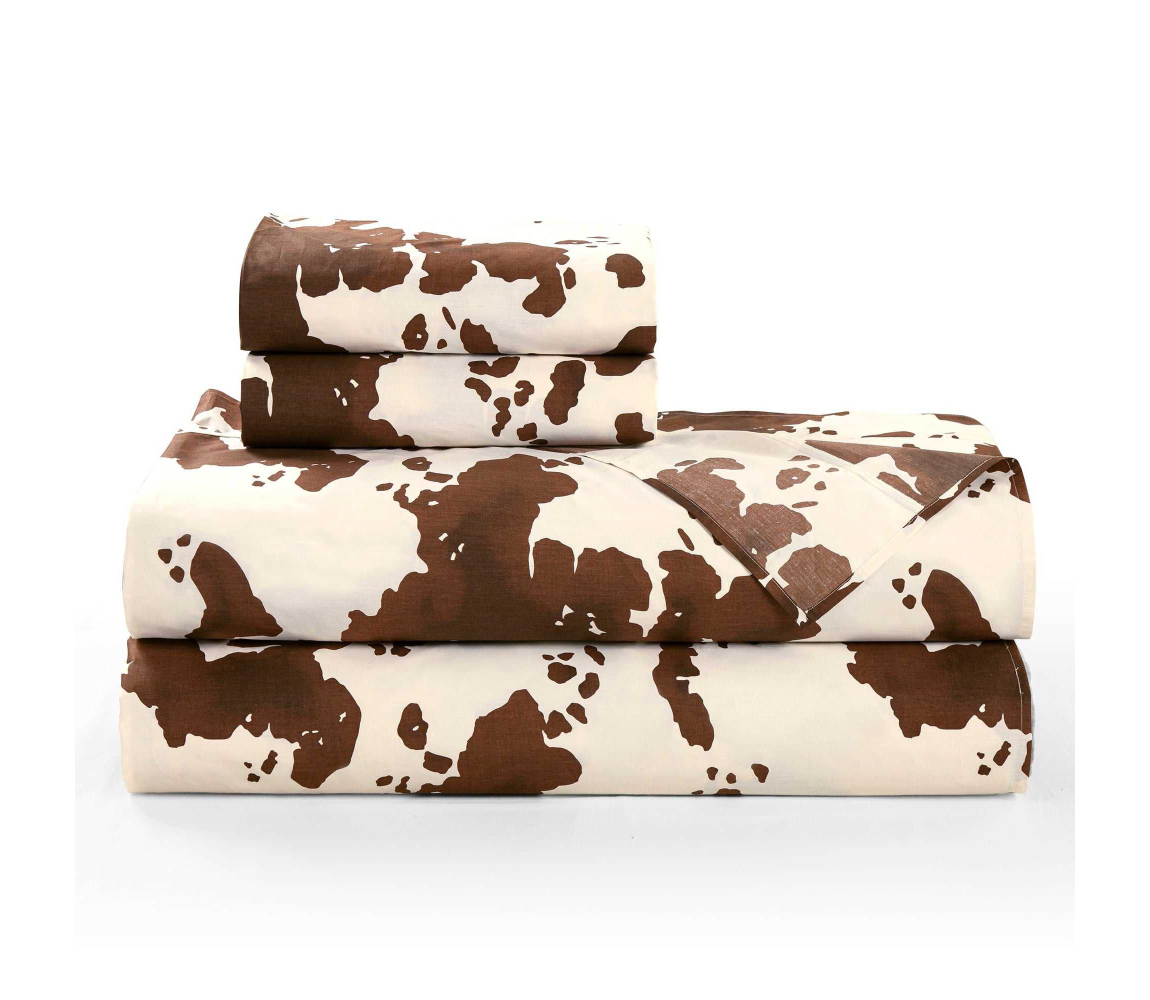 Paseo Road Elsa Cowhide 200TC Cotton Cow Print Western Bedding 4 Piece Sheet Set
