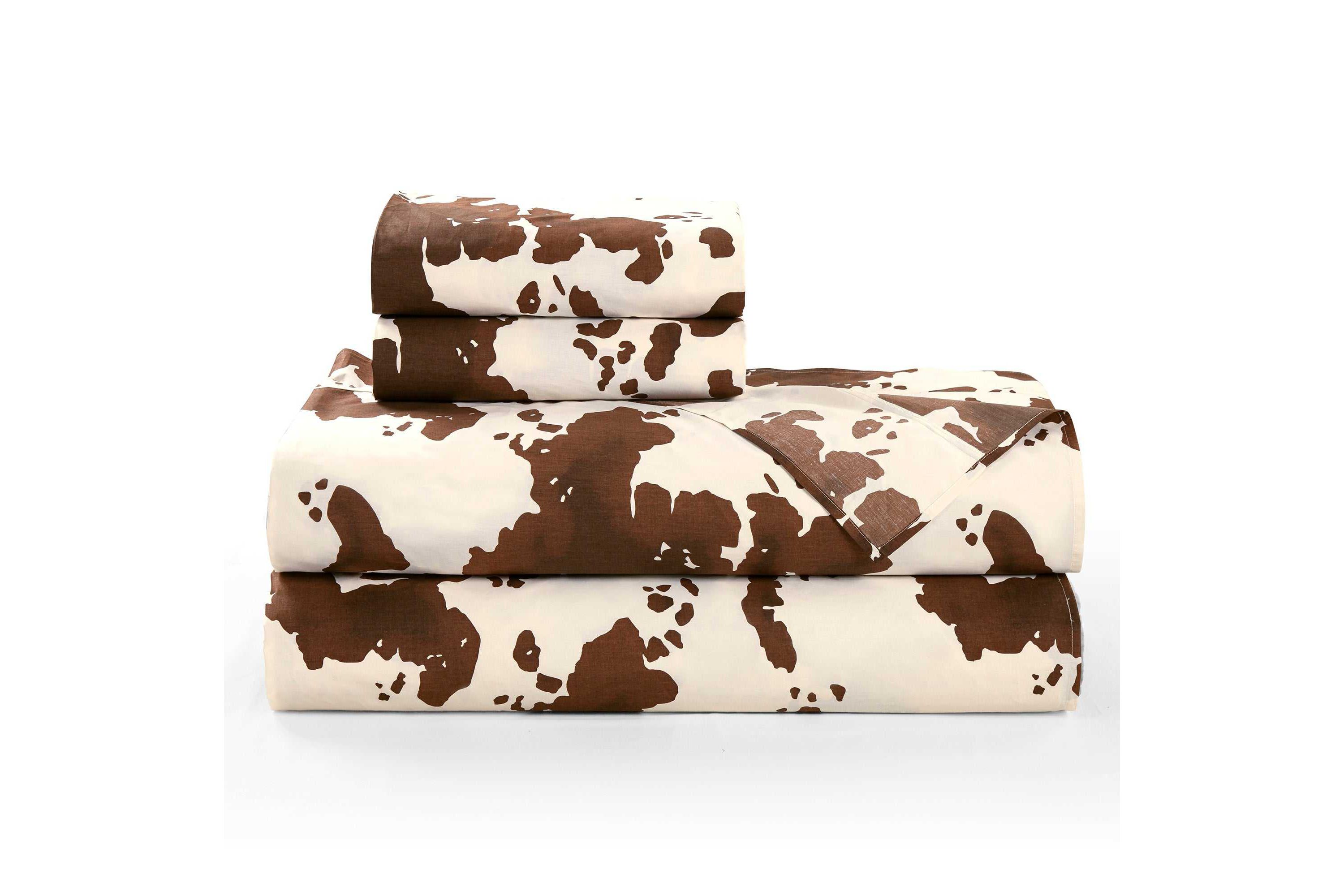 Paseo Road Elsa Cowhide 200TC Cotton Cow Print Western Bedding 4 Piece Sheet Set