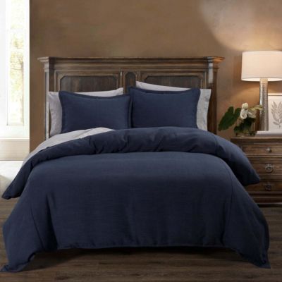 HiEnd Accents Camden Nubby Weave Comforter Set, Solid Navy Textured Design, Classic Traditional Bedding, Navy Blue, Queen
