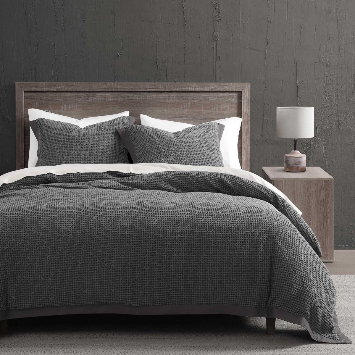HiEnd Accents Stonewashed Cotton Waffle Weave Traditional Bedding 3 Piece Duvet Cover Set