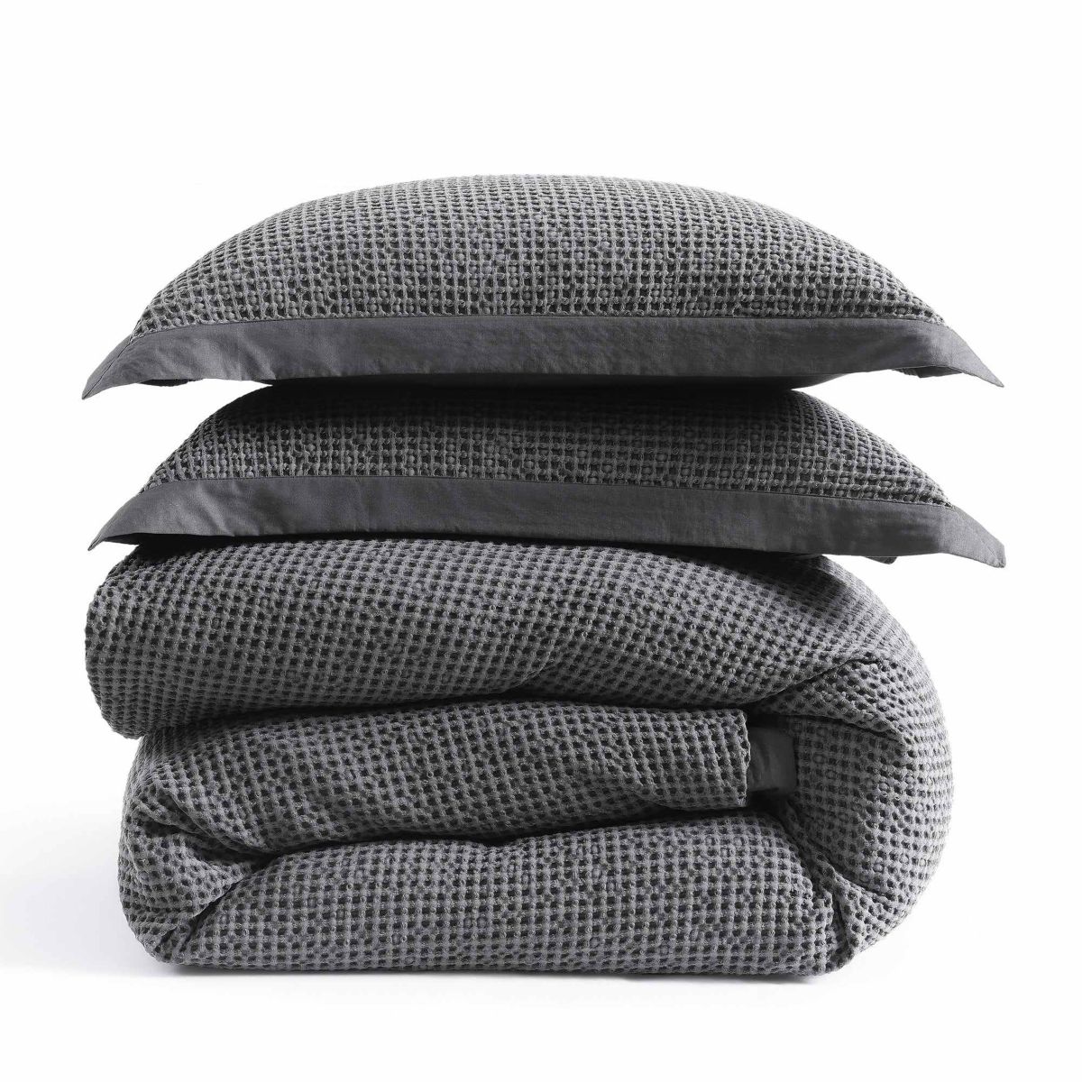 HiEnd Accents Stonewashed Cotton Waffle Weave Traditional Bedding 3 Piece Duvet Cover Set