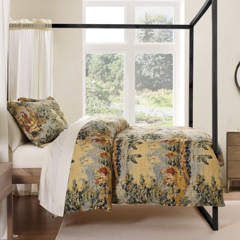 HiEnd Accents Provence Vintage Toile Washed Linen 3 Piece Comforter Set