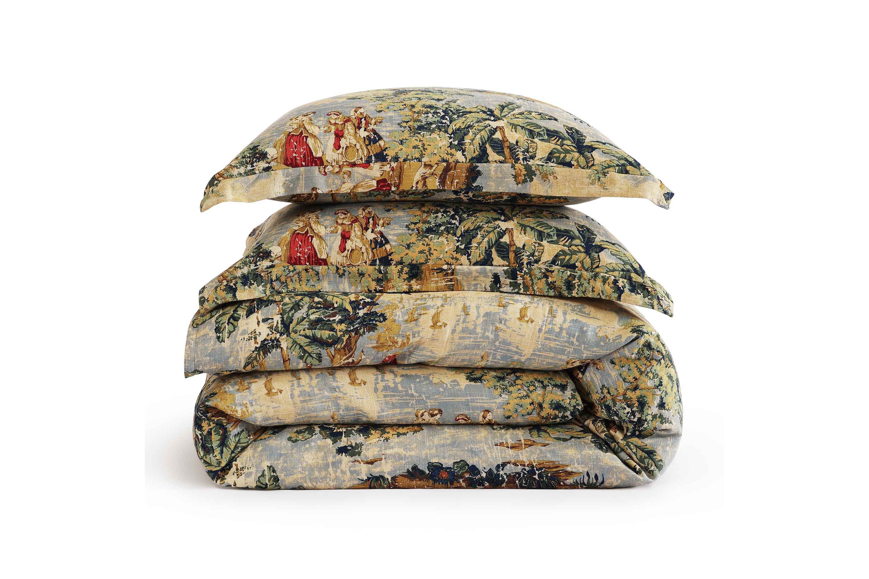 HiEnd Accents Provence Vintage Toile Washed Linen 3 Piece Comforter Set