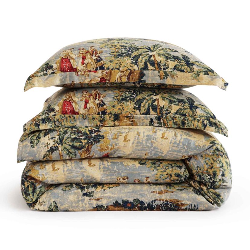 HiEnd Accents Provence Vintage Toile Washed Linen 3 Piece Comforter Set