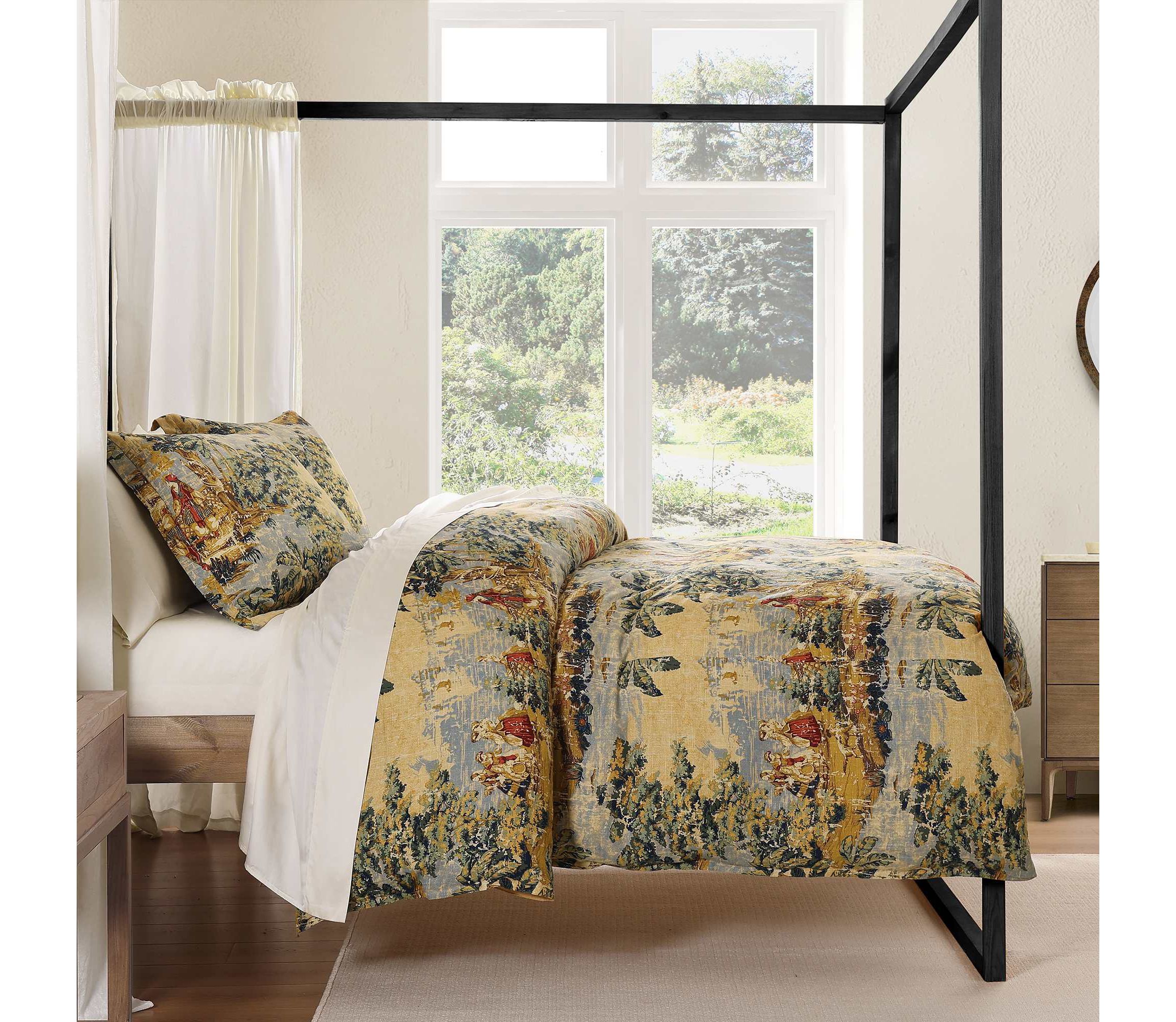 HiEnd Accents Provence Vintage Toile Washed Linen 3 Piece Duvet Cover Set