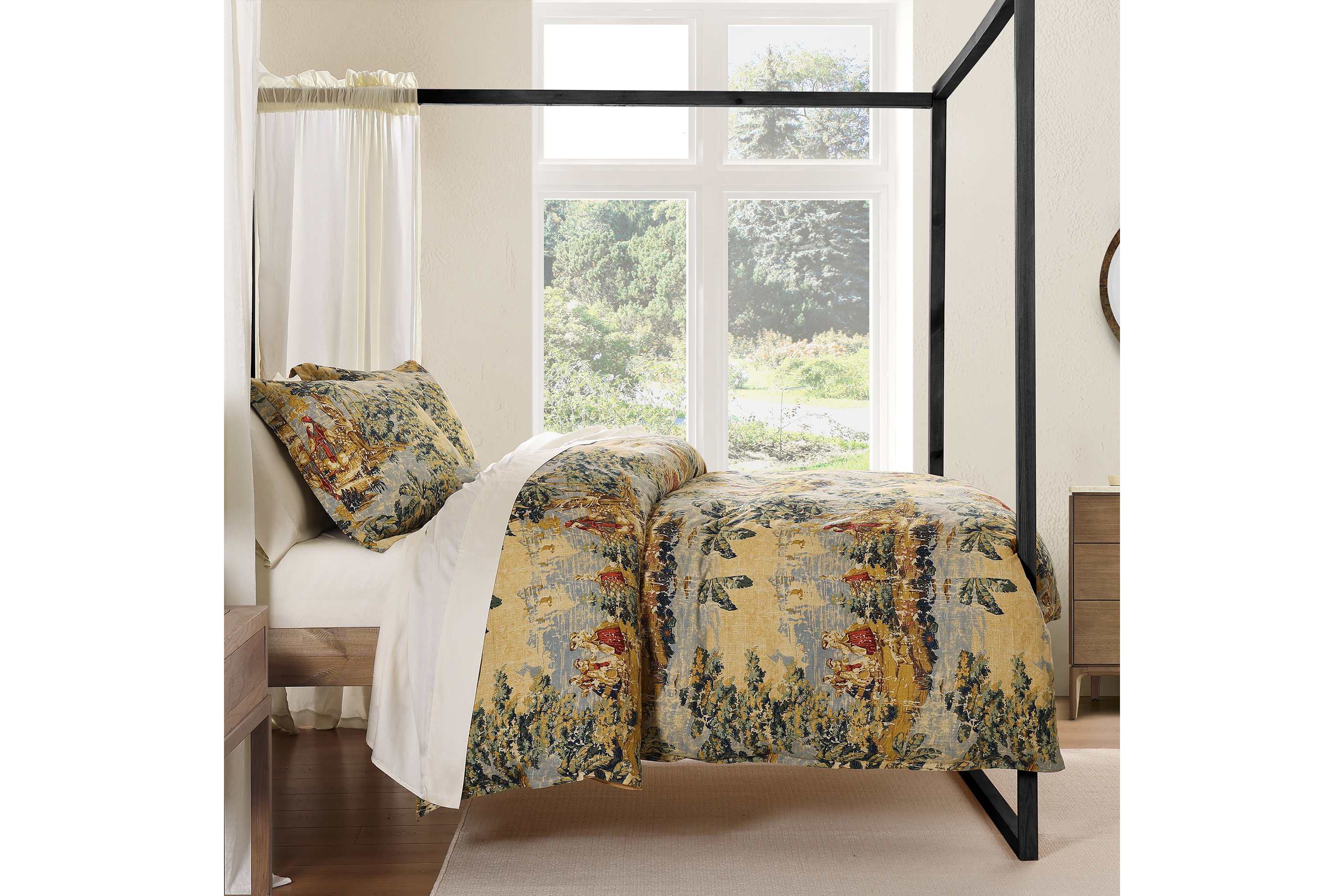 HiEnd Accents Provence Vintage Toile Washed Linen 3 Piece Duvet Cover Set