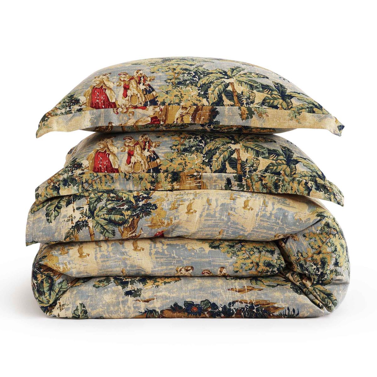 HiEnd Accents Provence Vintage Toile Washed Linen 3 Piece Duvet Cover Set