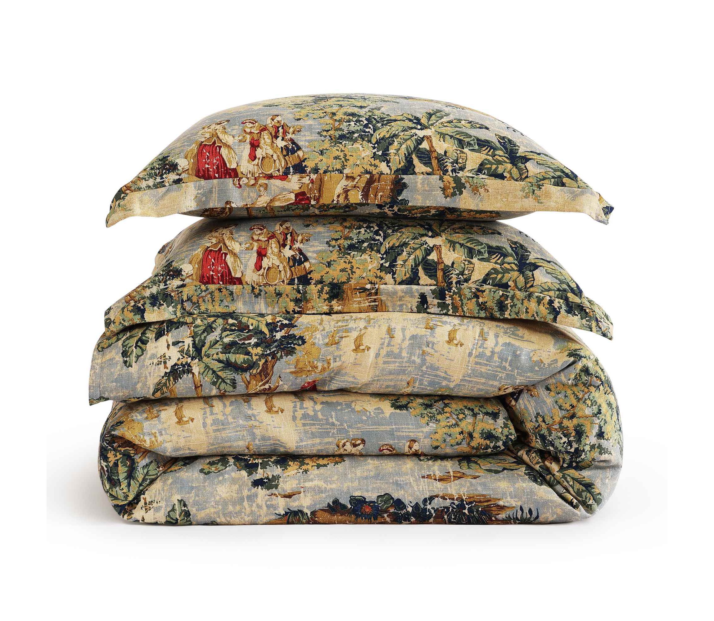 HiEnd Accents Provence Vintage Toile Washed Linen 3 Piece Duvet Cover Set