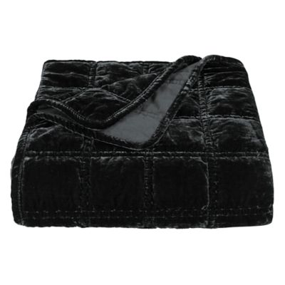 HiEnd Accents Stella Faux Silk Velvet Romantic Western Double Box Stitch Throw Blanket, 50"x60", Black