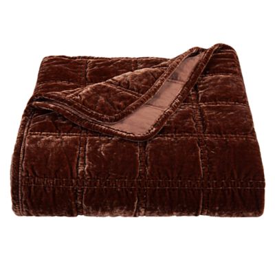 HiEnd Accents Stella Faux Silk Velvet Romantic Western Double Box Stitch Throw Blanket, 50"x60", Brown