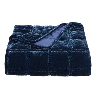 HiEnd Accents Stella Faux Silk Velvet Romantic Western Double Box Stitch Throw Blanket, 50"x60", Blue