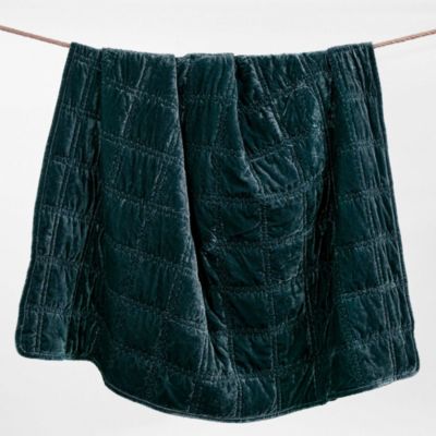 HiEnd Accents Stella Faux Silk Velvet Romantic Western Double Box Stitch Throw Blanket, 50"x60", Blue