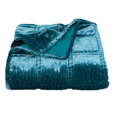 HiEnd Accents Stella Faux Silk Velvet Romantic Western Double Box Stitch Throw Blanket, 50"x60", Teal