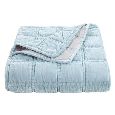 HiEnd Accents Stella Faux Silk Velvet Romantic Western Double Box Stitch Throw Blanket, 50"x60", Blue