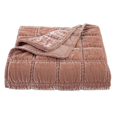 HiEnd Accents Stella Faux Silk Velvet Romantic Western Double Box Stitch Throw Blanket, 50"x60", Dusty Rose