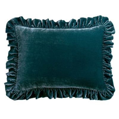 HiEnd Accents Stella Faux Silk Velvet Romantic Western Ruffled Dutch Euro Pillow, 27x39 inch, Blue