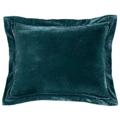 HiEnd Accents Stella Faux Silk Velvet Flanged Dutch Euro Pillow, Blue