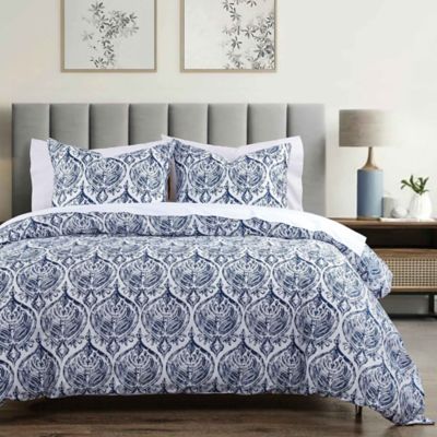 Indigo Hill by HiEnd Accents Prosper Medallion Printed Cotton Comforter Set, Navy Blue, Queen