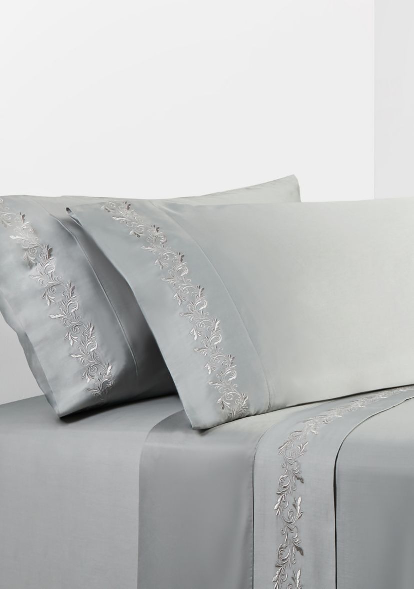 350TC Gray Scroll Embroidered Sheet Set