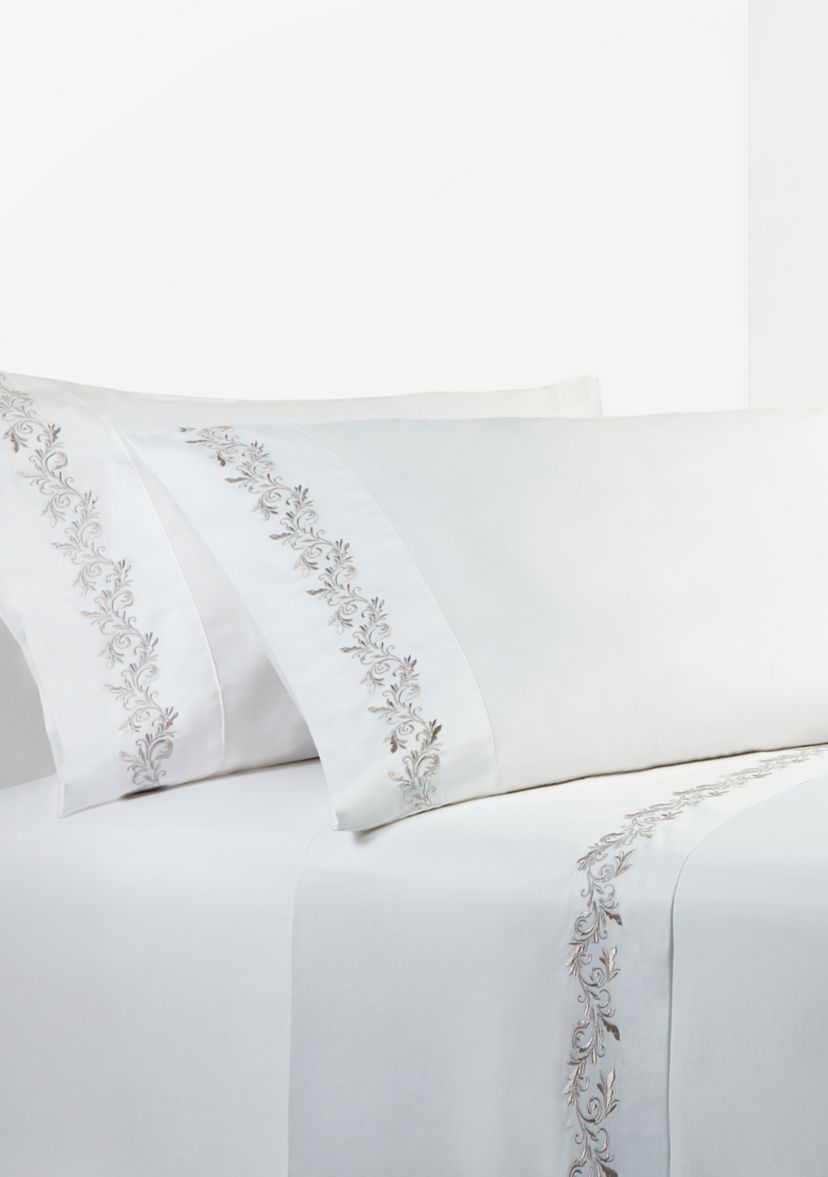 350TC Gray Scroll Embroidered Sheet Set