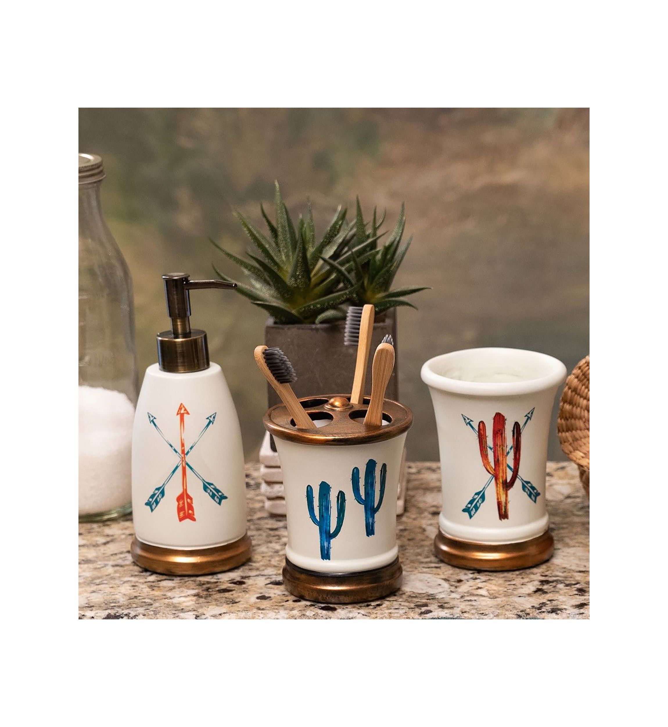 Ceramic Cactus Resin Countertop Bathroom Set
