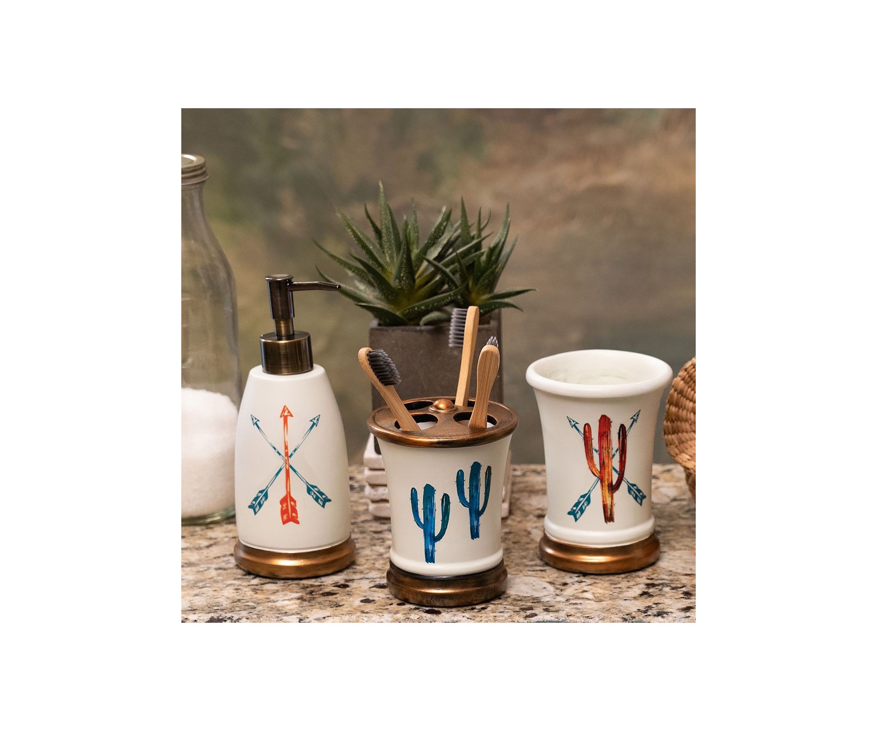 Ceramic Cactus Resin Countertop Bathroom Set
