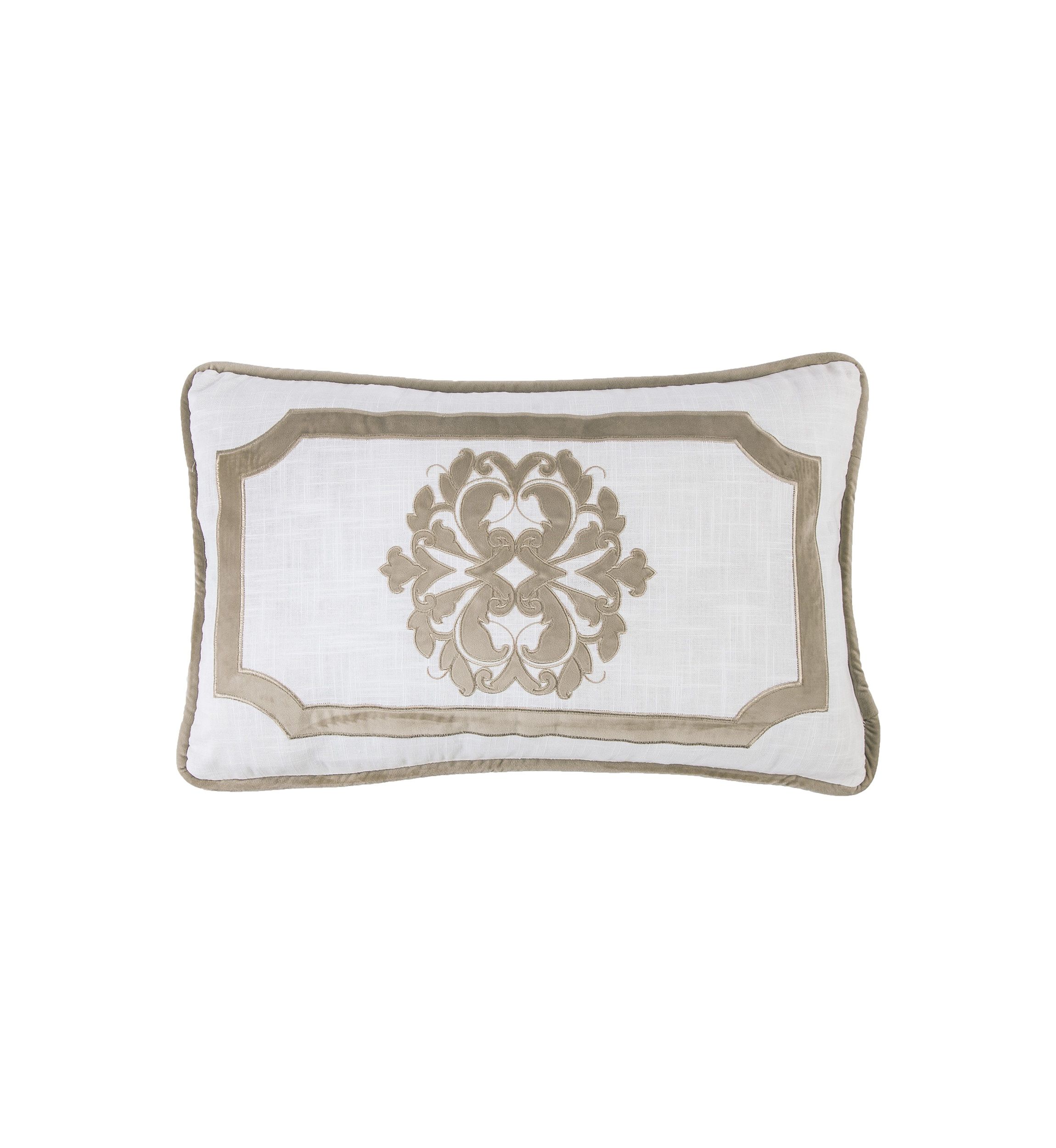 Madison Velvet Embroidered White Oblong Linen Pillow