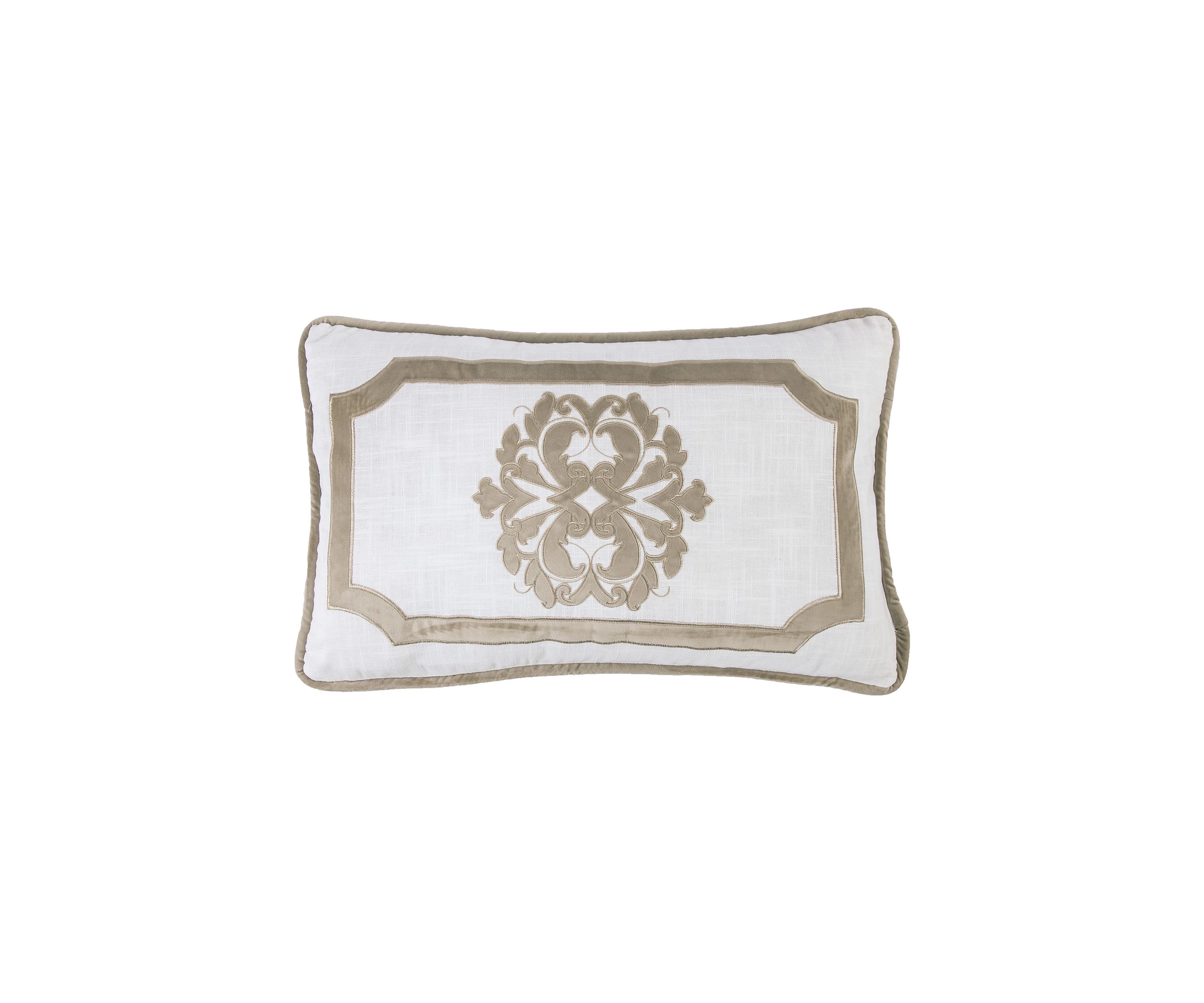 Madison Velvet Embroidered White Oblong Linen Pillow