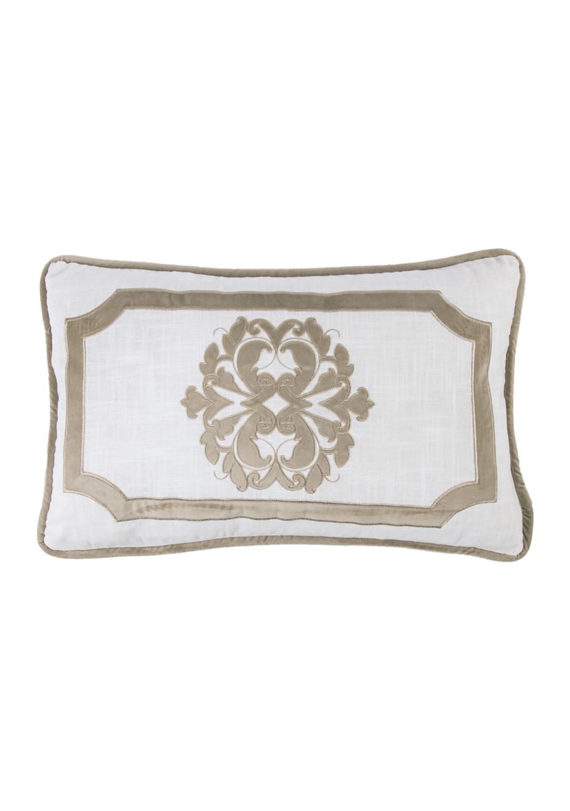 Madison Velvet Embroidered White Oblong Linen Pillow