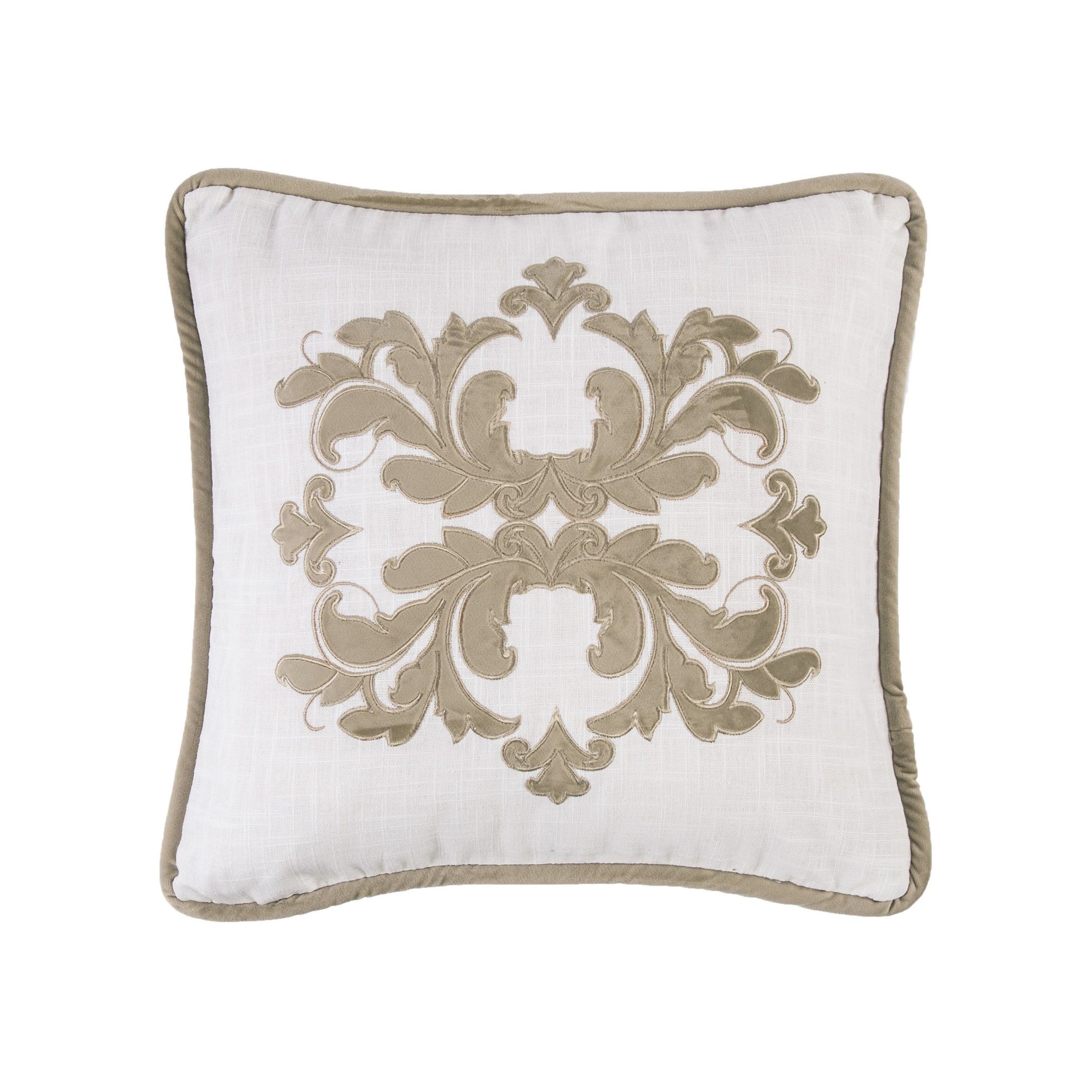 Madison Velvet Embroidered White Square Pillow