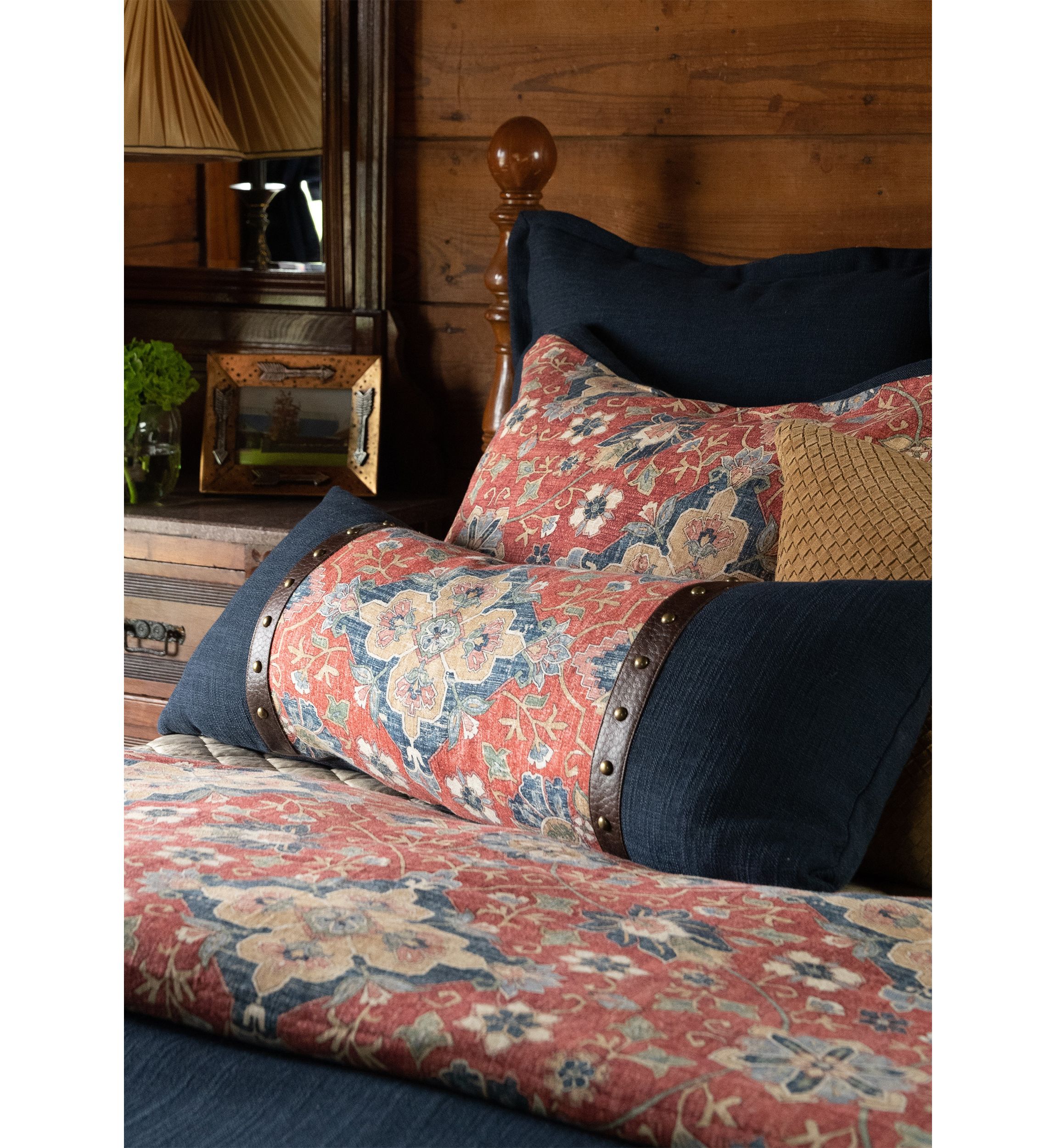 Melinda Washed Linen Vintage Floral Medallion Lumbar Pillow