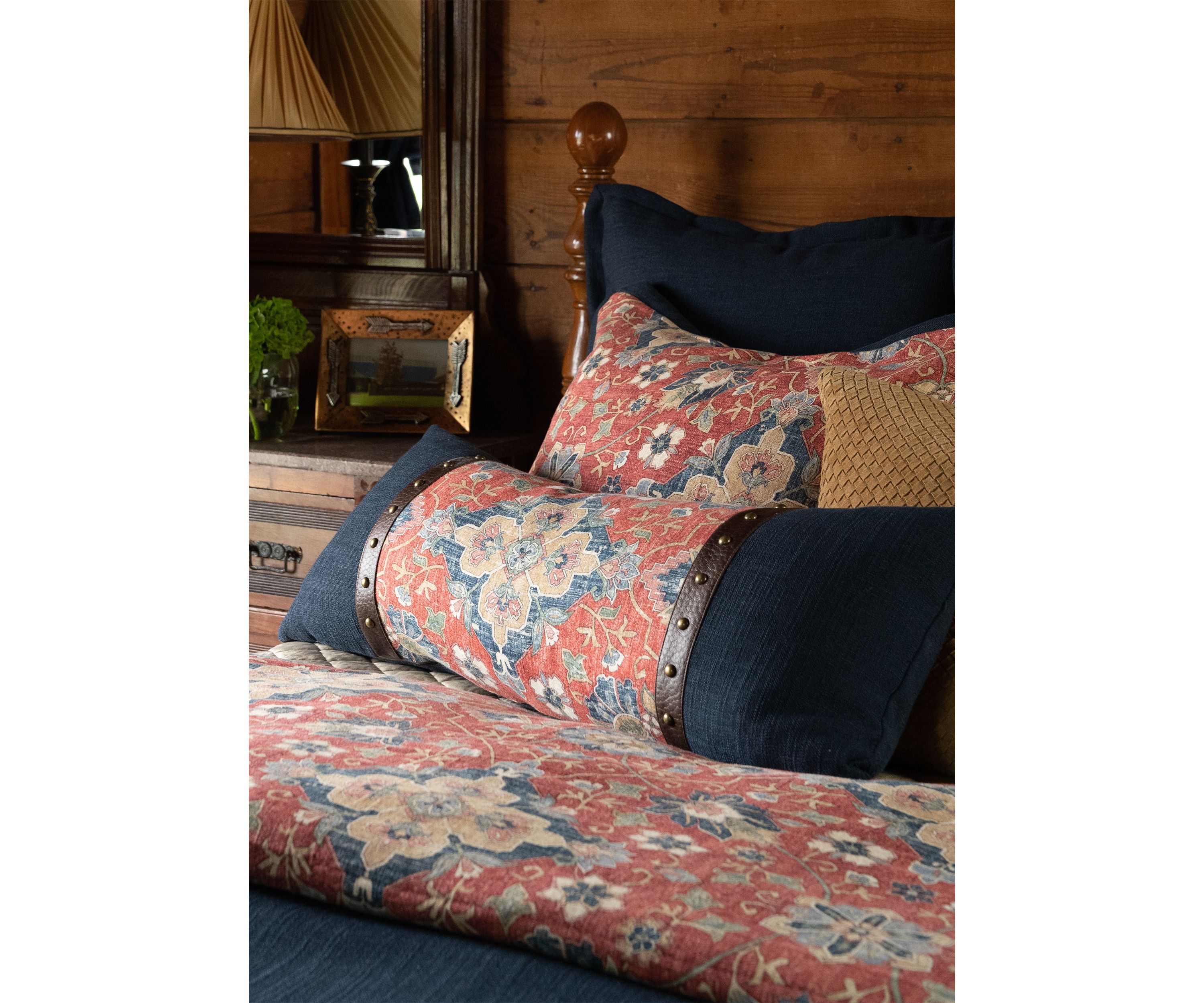 Melinda Washed Linen Vintage Floral Medallion Lumbar Pillow