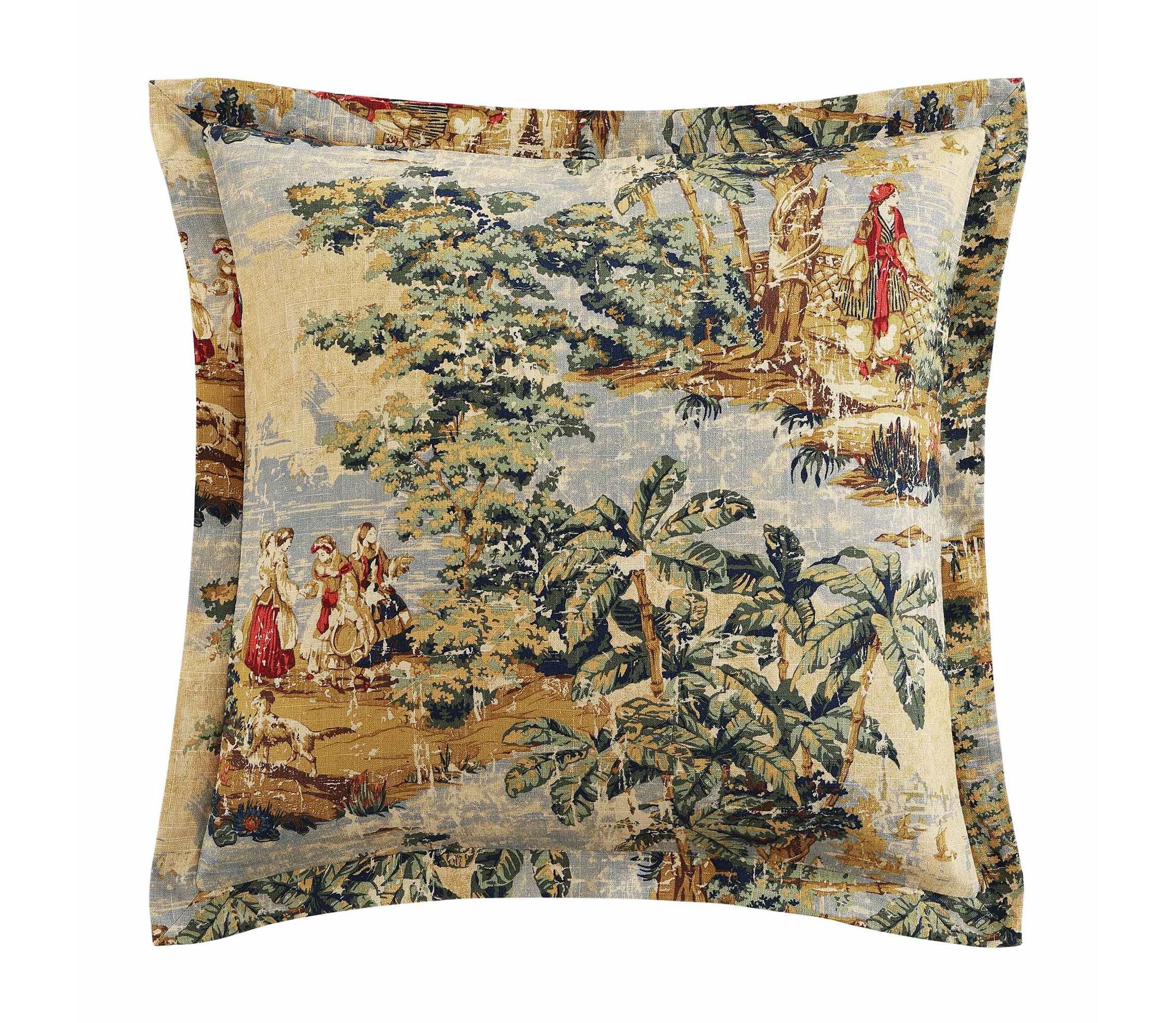 HiEnd Accents Provence Vintage Toile Washed Linen 27"x27" Euro Sham