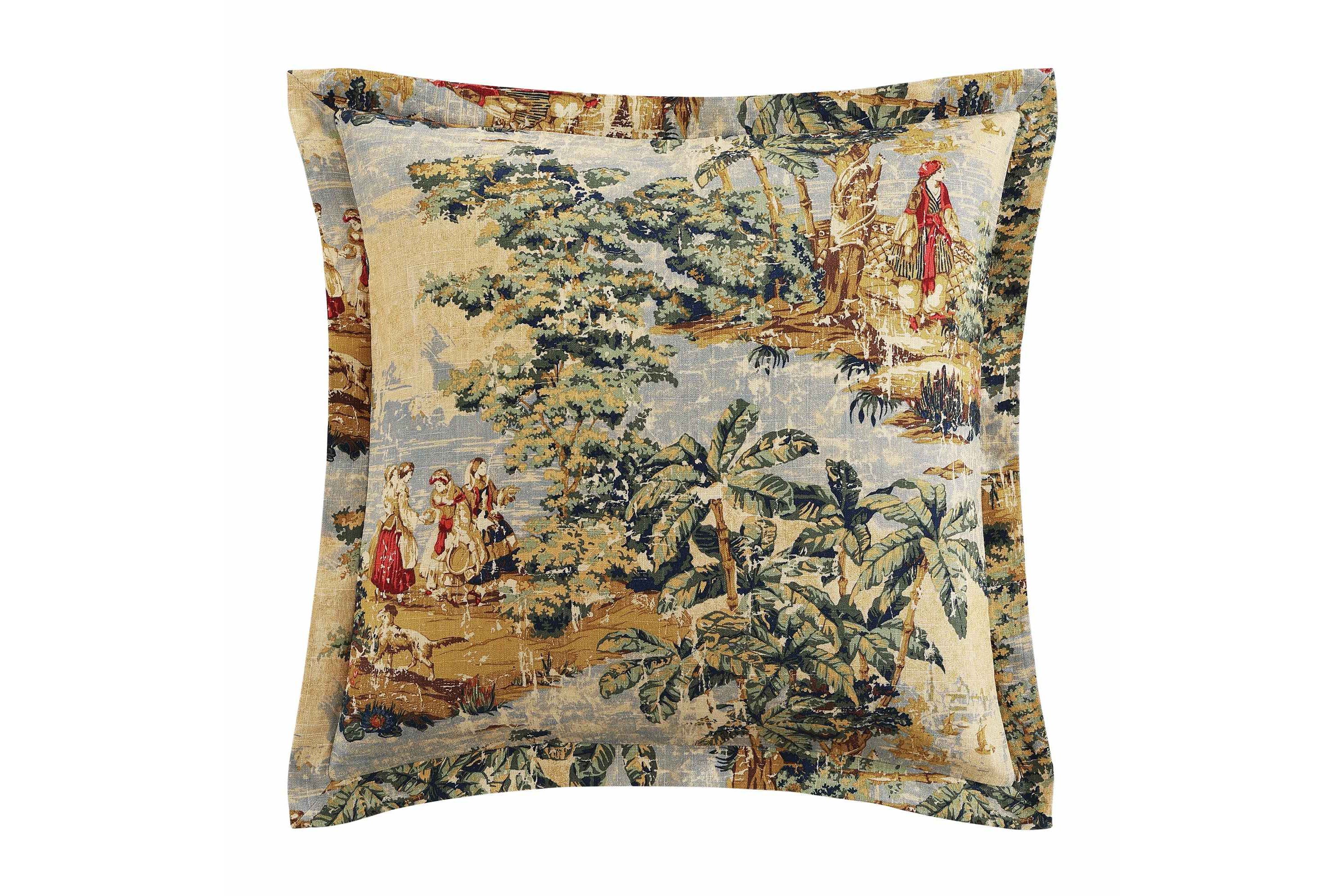 HiEnd Accents Provence Vintage Toile Washed Linen 27"x27" Euro Sham