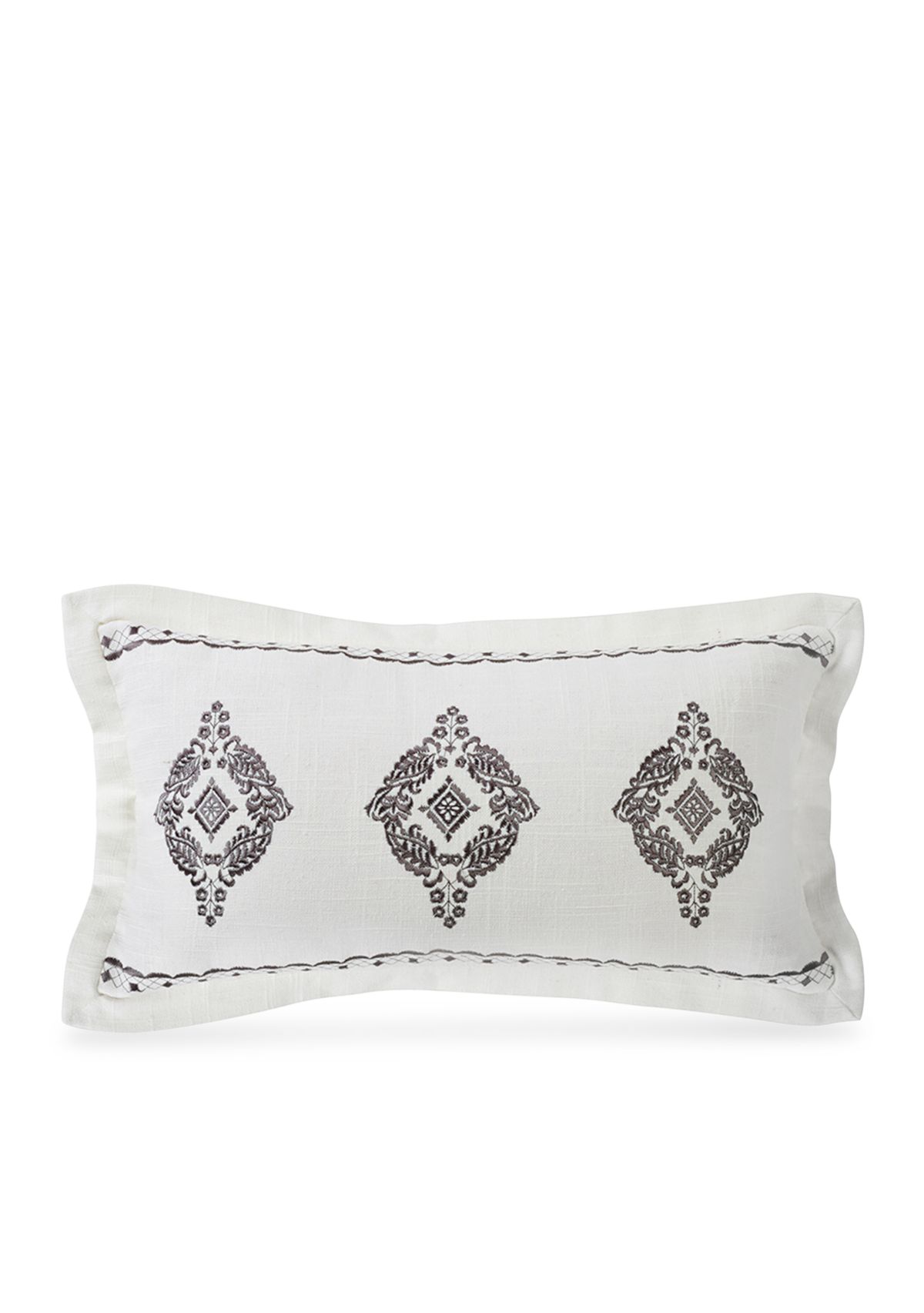 Charlotte Oblong Gray Flanged & Embroidered Lace Design Pillow